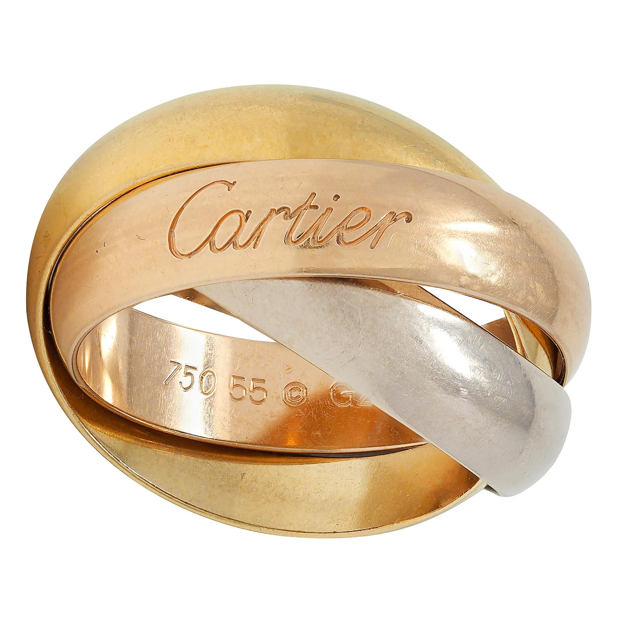 Cartier 1980's 18 Karat Tri-Gold Vintage Trinity Rolling Band Ring