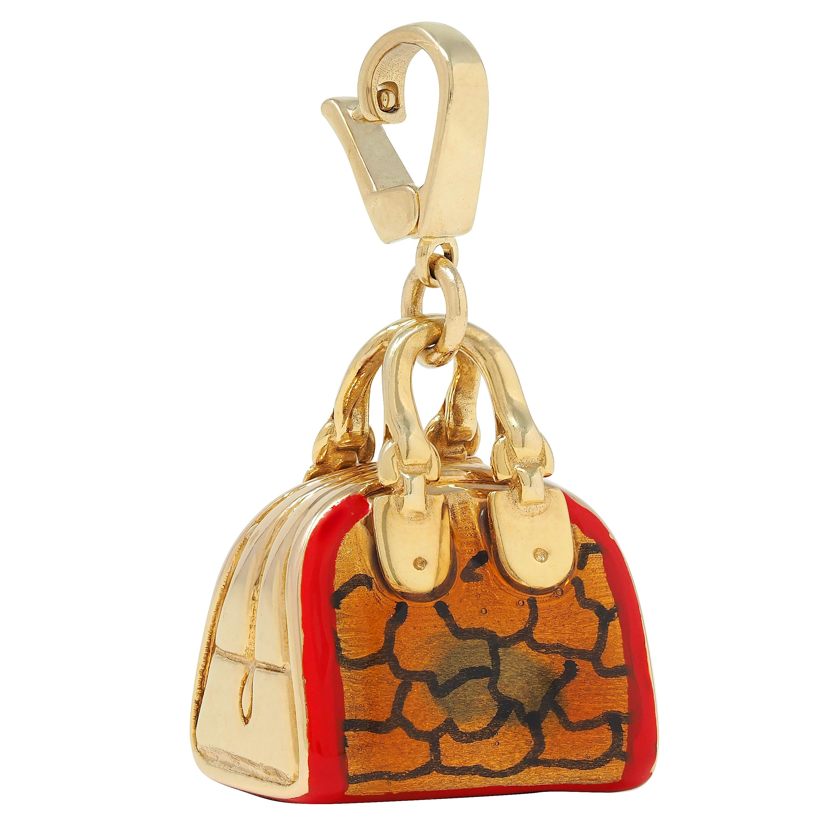 Milor 1990's Enamel 14 Karat Yellow Gold Handbag Vintage Pendant Charm