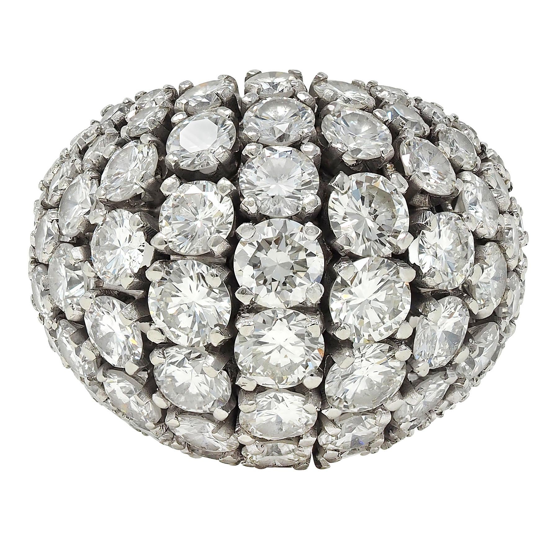 Mid-Century 3.25 CTW Diamond 18 Karat White Gold Vintage Domed Cocktail Ring
