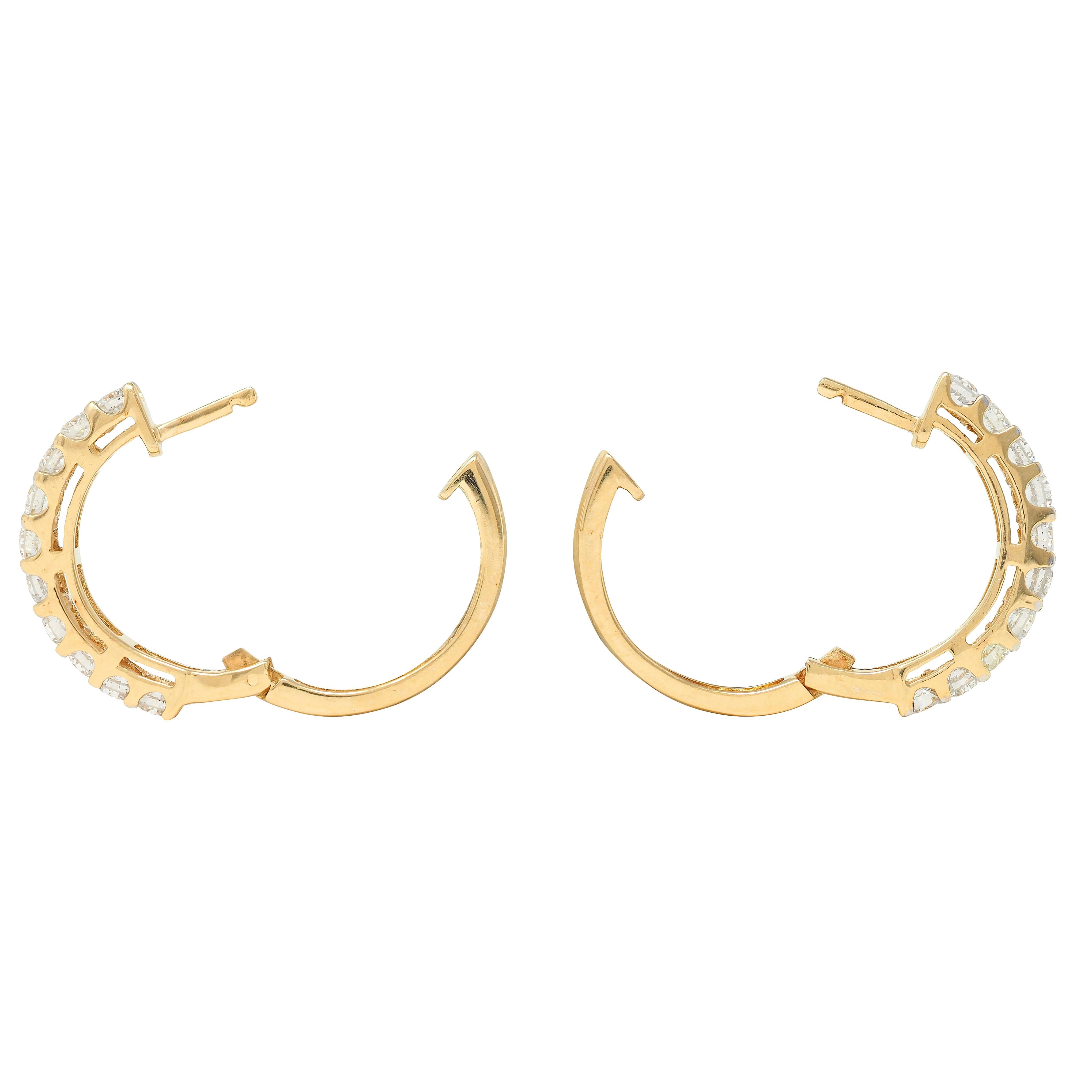 Contemporary 2.00 CTW Diamond 14 Karat Yellow Gold Hoop Earrings