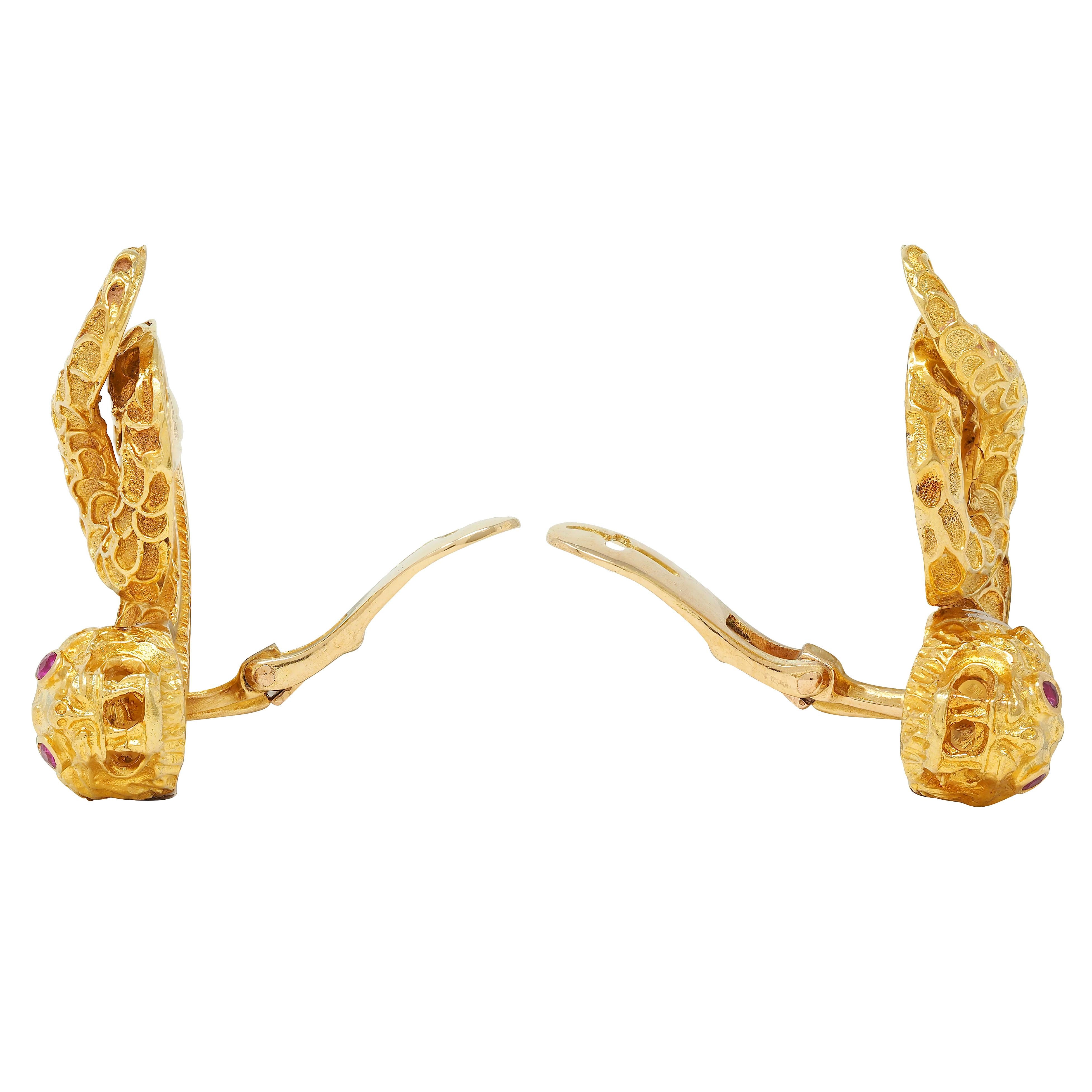 Ilias LaLaounis 1980's Diamond Ruby 18K Gold Vintage Chimera Ear-Clip Earrings