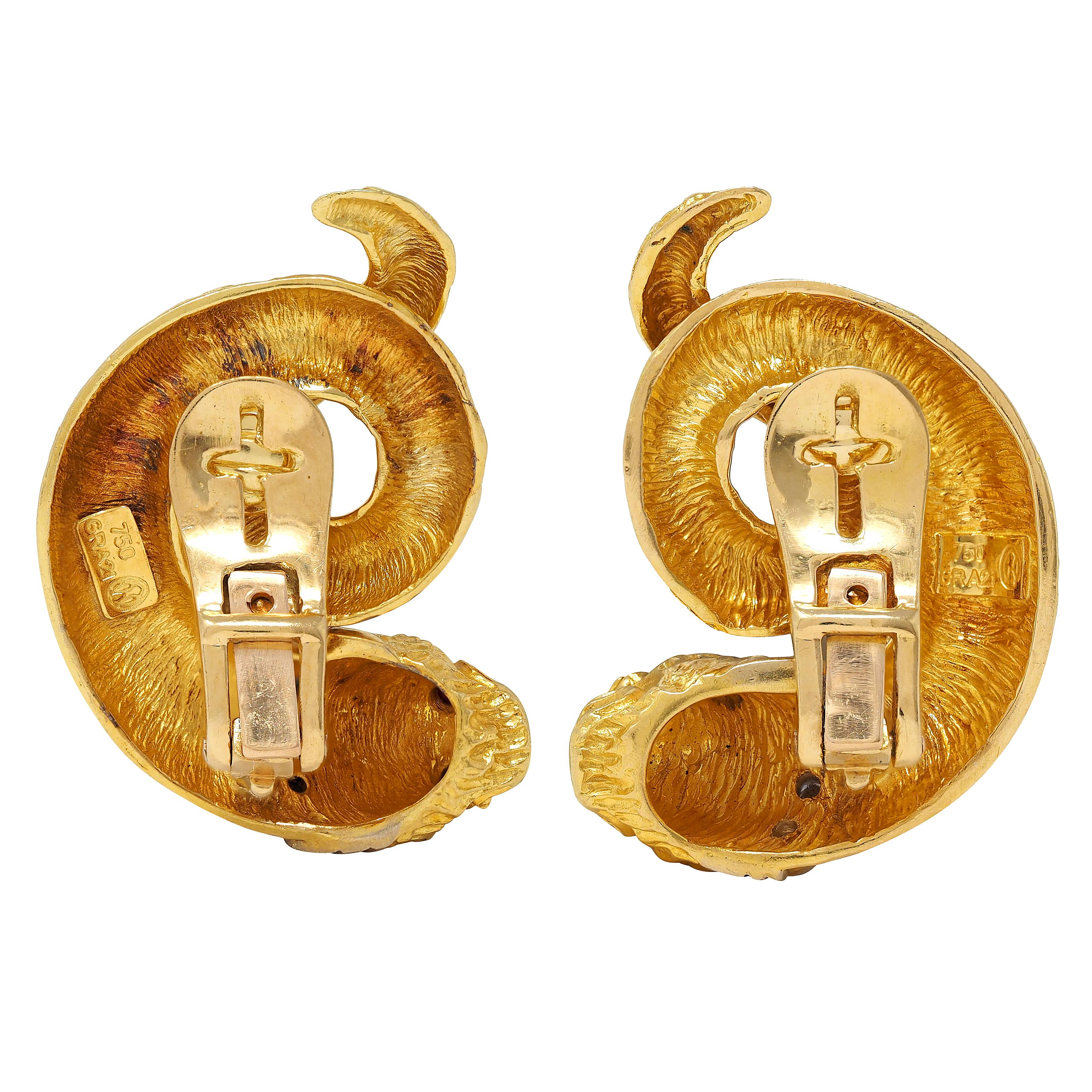 Ilias LaLaounis 1980's Diamond Ruby 18K Gold Vintage Chimera Ear-Clip Earrings