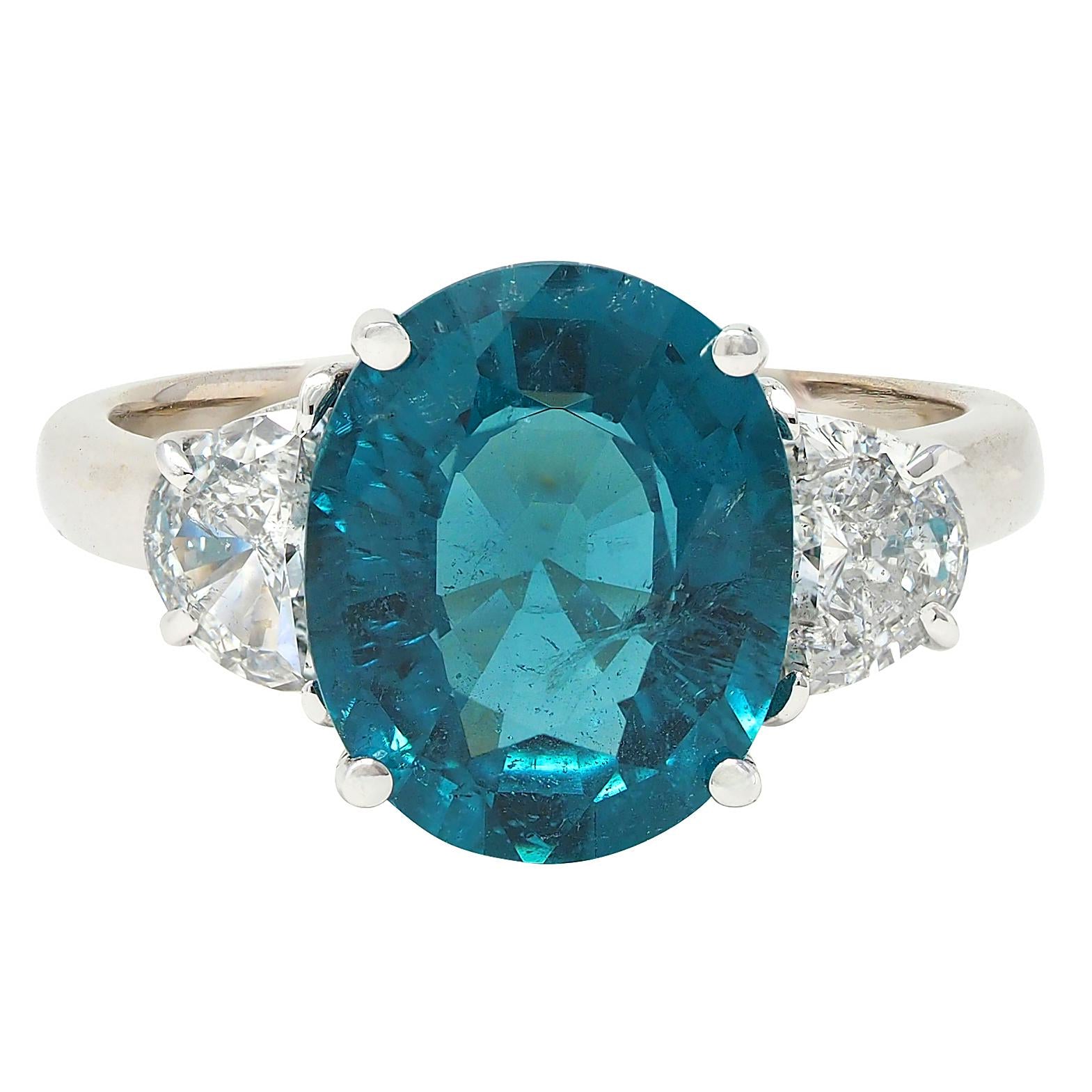 2000's 5.16 CTW Tourmaline Diamond 18 Karat White Gold Three Stone Ring GIA