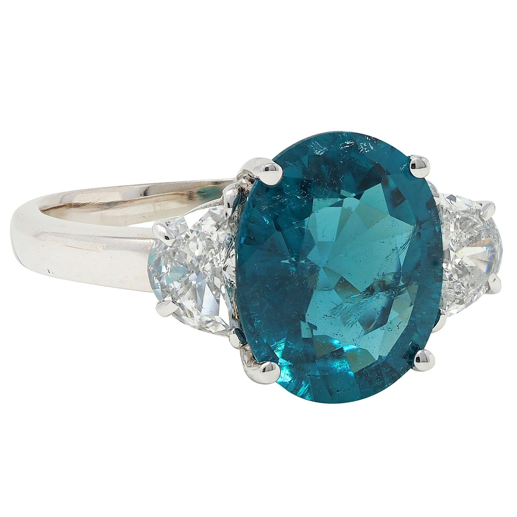 2000's 5.16 CTW Tourmaline Diamond 18 Karat White Gold Three Stone Ring GIA