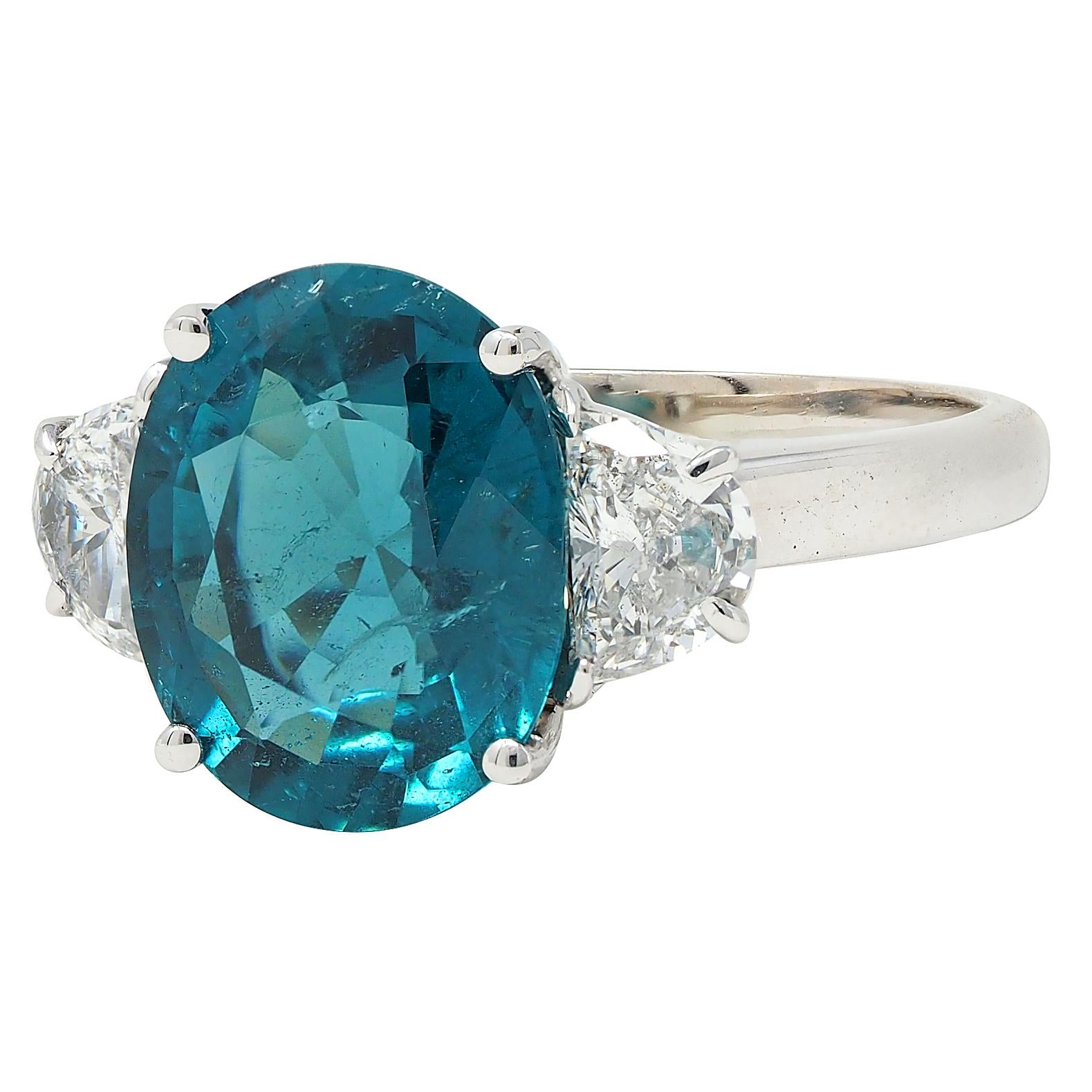 2000's 5.16 CTW Tourmaline Diamond 18 Karat White Gold Three Stone Ring GIA