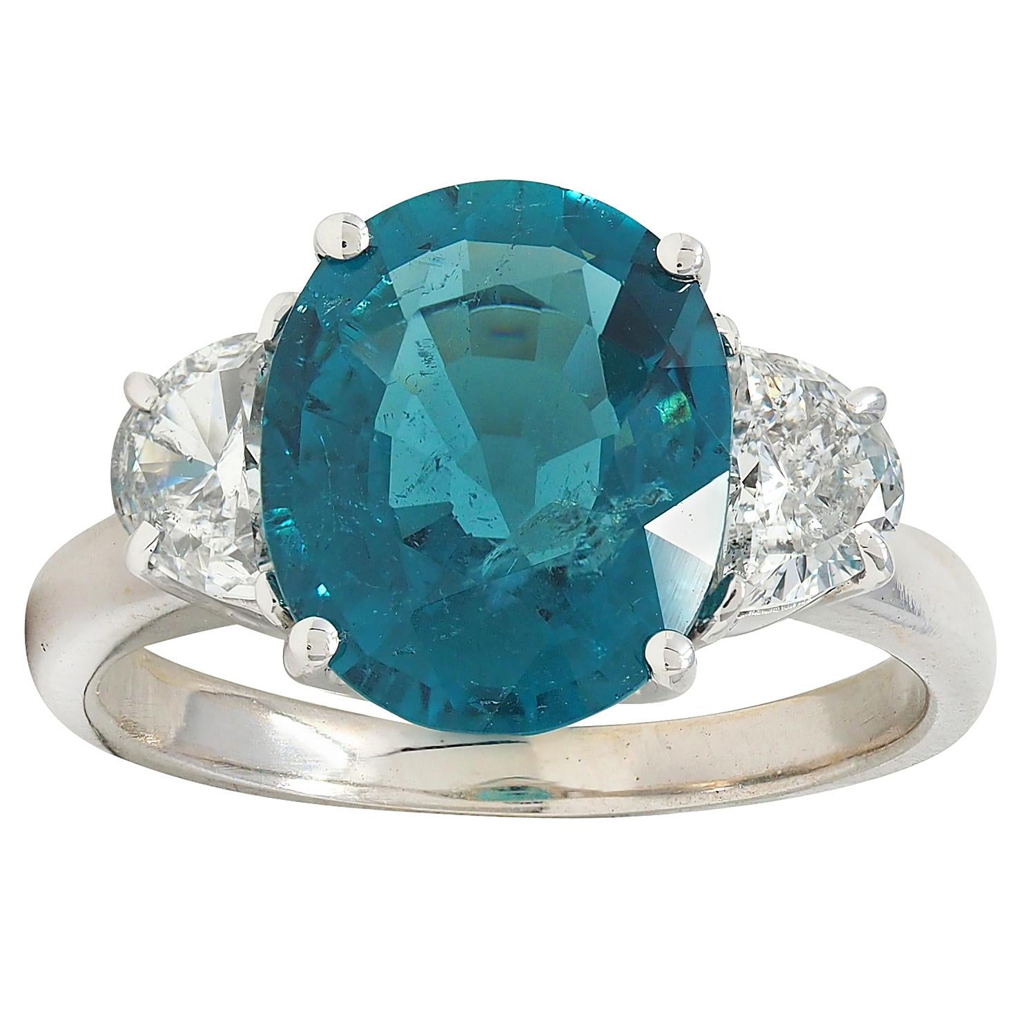 2000's 5.16 CTW Tourmaline Diamond 18 Karat White Gold Three Stone Ring GIA