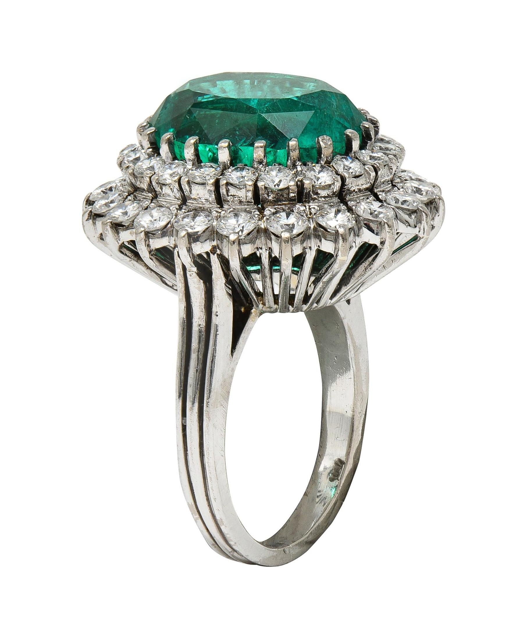 Mid-Century 7.60 CTW Emerald Diamond 18 Karat Gold Vintage Double Halo Ring AGL