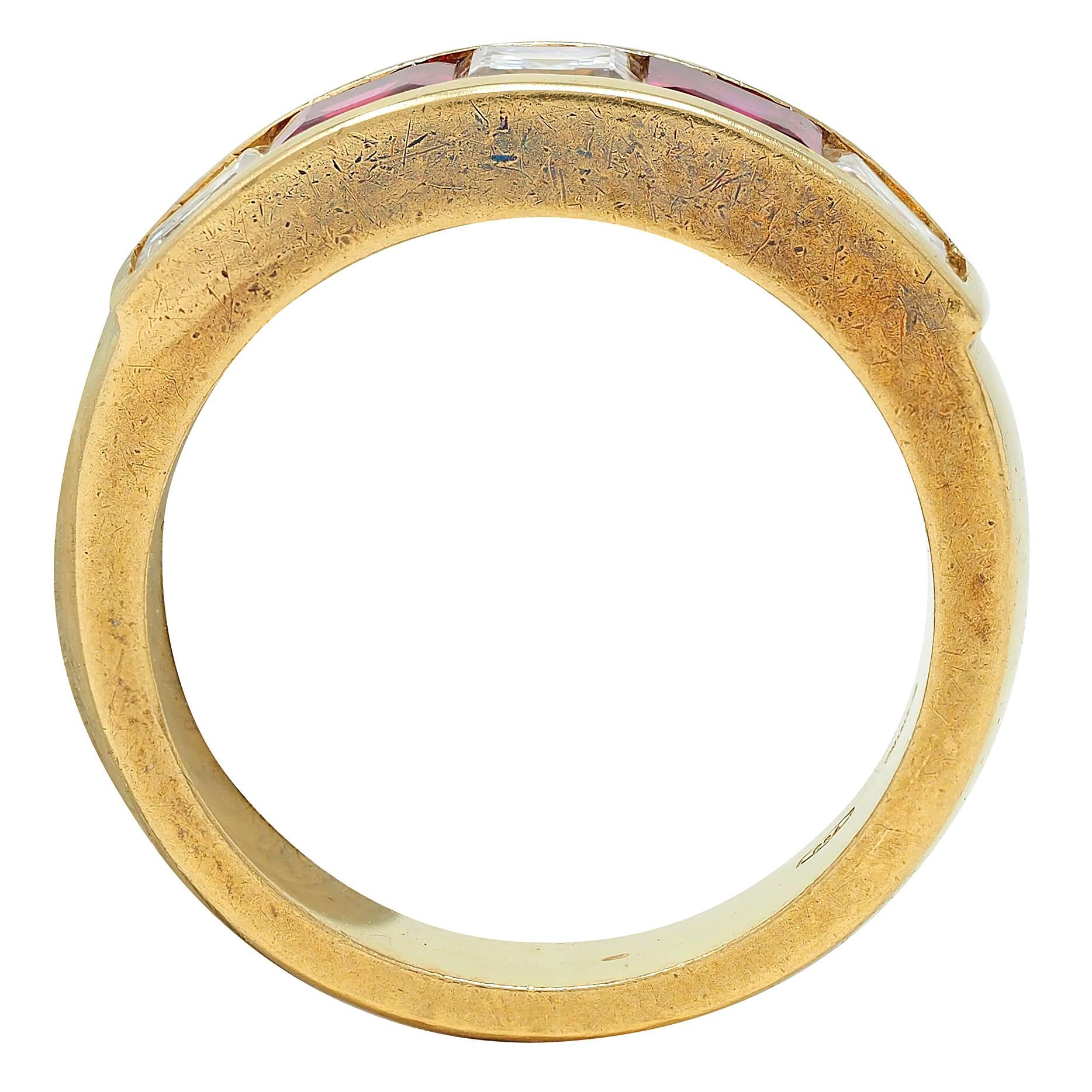 1980's 1.80 CTW Diamond Ruby 18 Karat Yellow Gold Vintage Channel Band Ring
