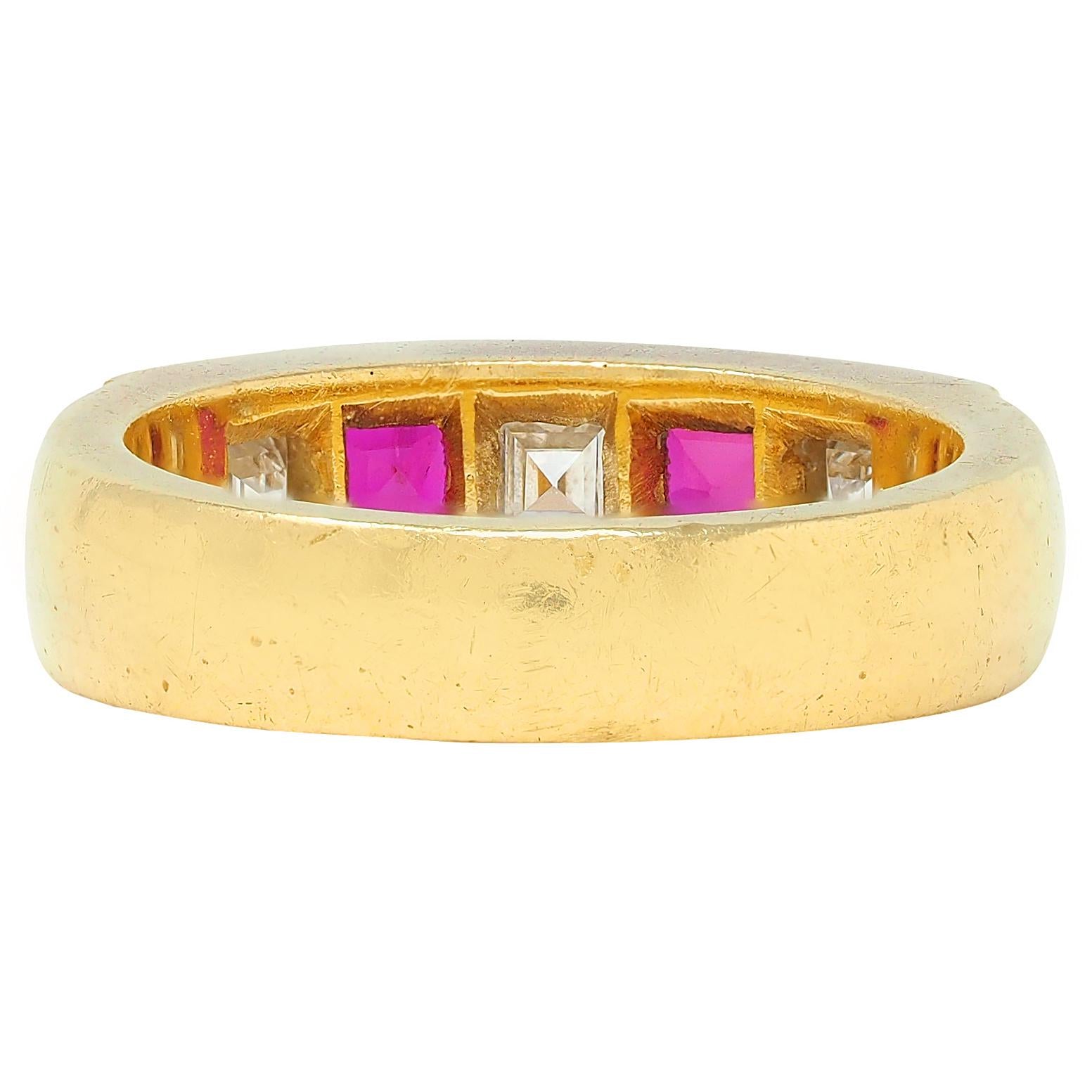 1980's 1.80 CTW Diamond Ruby 18 Karat Yellow Gold Vintage Channel Band Ring
