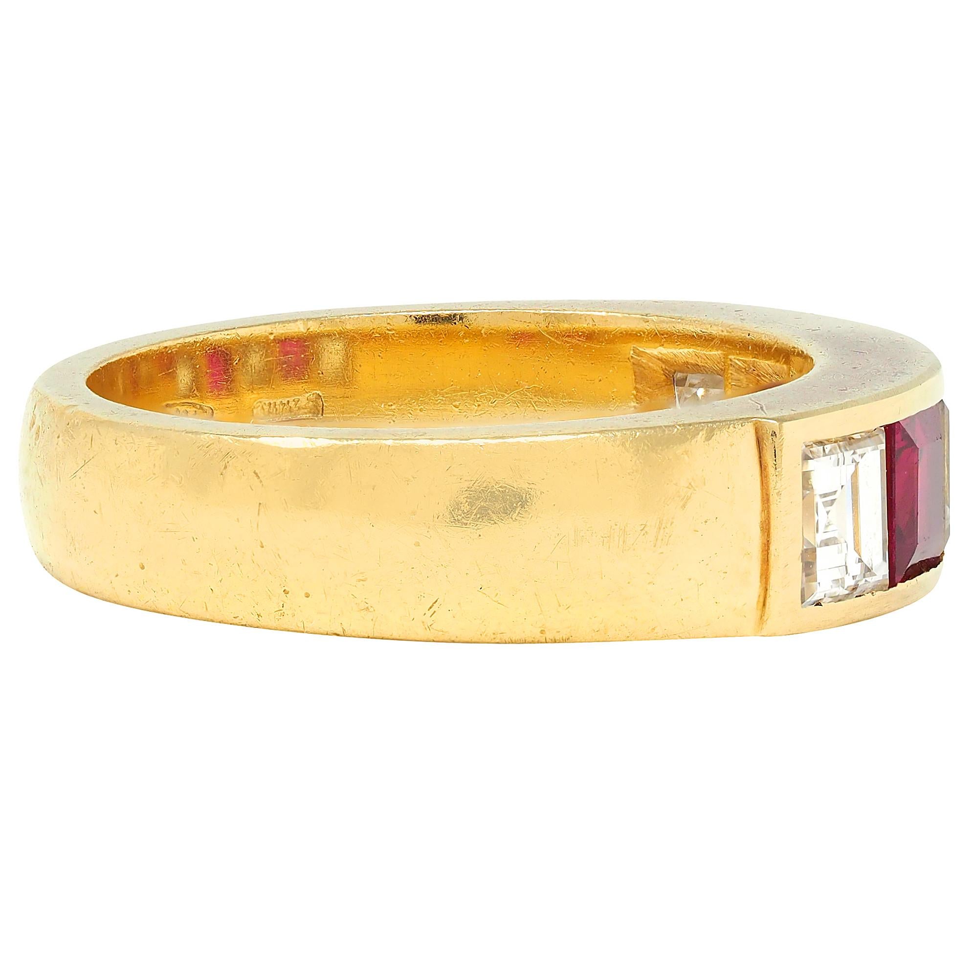 1980's 1.80 CTW Diamond Ruby 18 Karat Yellow Gold Vintage Channel Band Ring