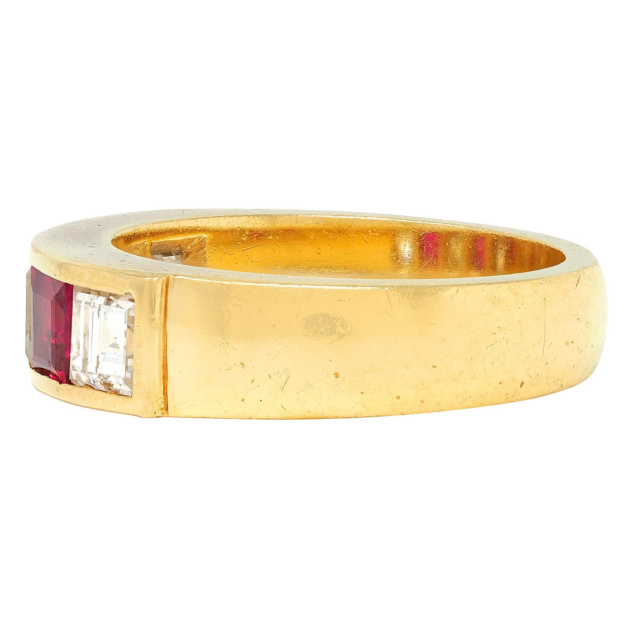 1980's 1.80 CTW Diamond Ruby 18 Karat Yellow Gold Vintage Channel Band Ring