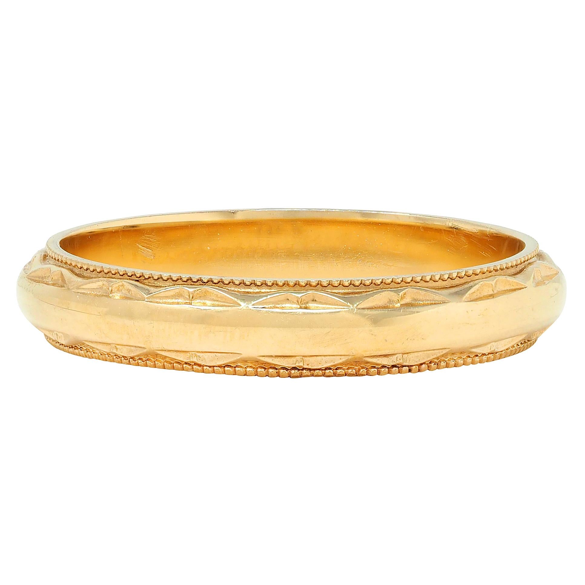Late Art Deco 14 Karat Yellow Gold Vintage Wedding Band Ring