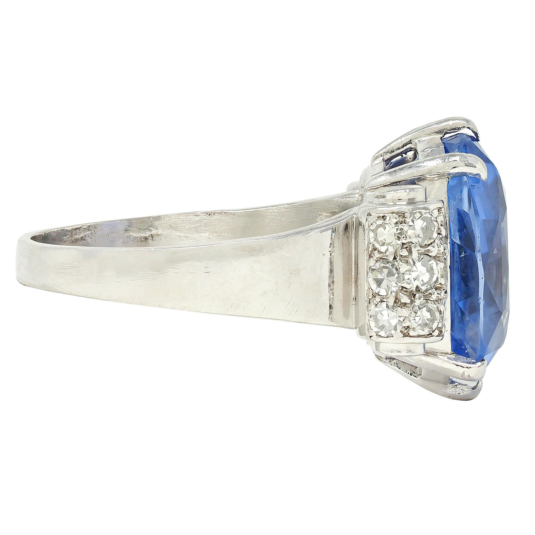 Mid-Century 10.04 CTW No Heat Ceylon Sapphire Diamond Platinum Vintage Ring GIA