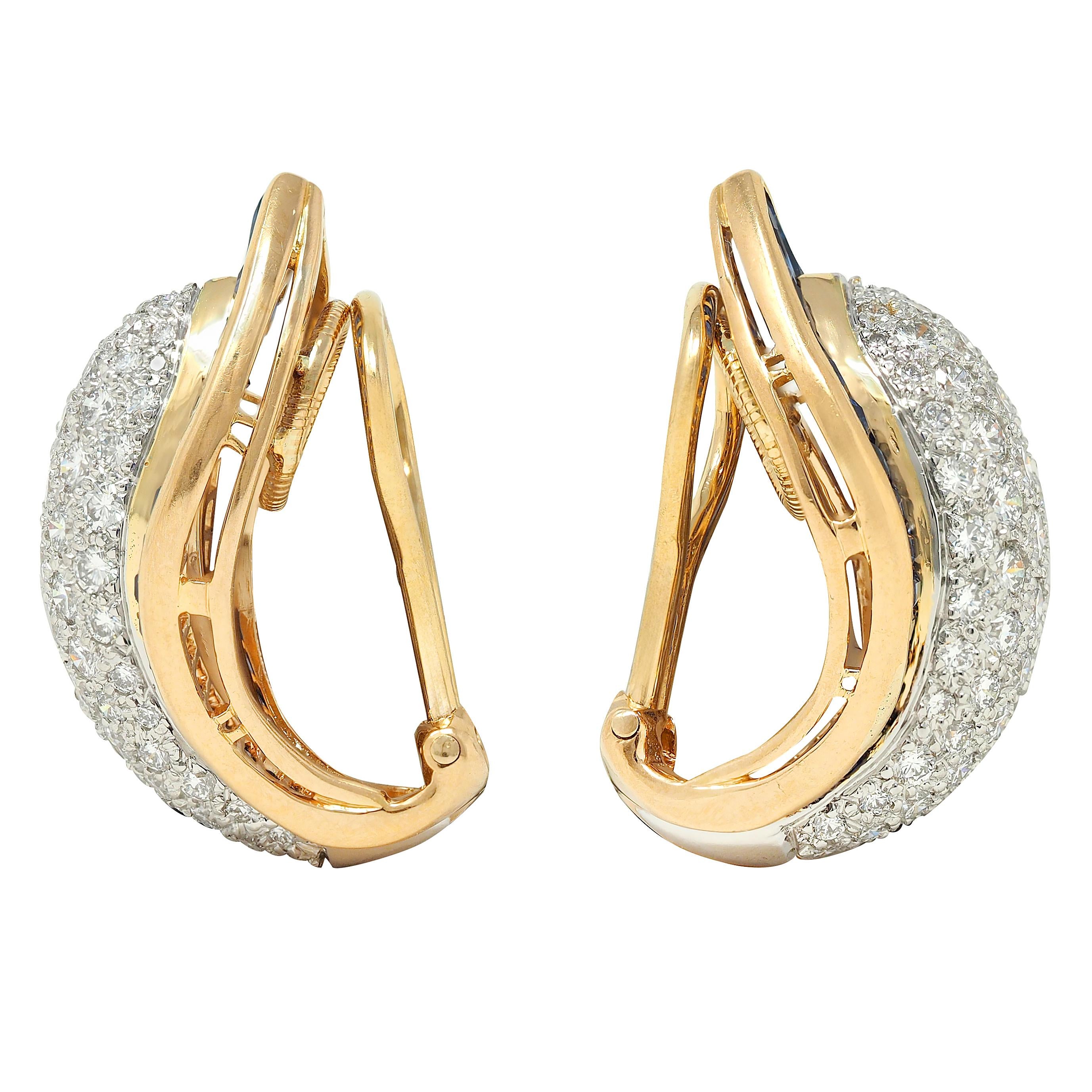 Oscar Heyman Sapphire Diamond Platinum 18K Gold Vintage Ear-Clip Earrings