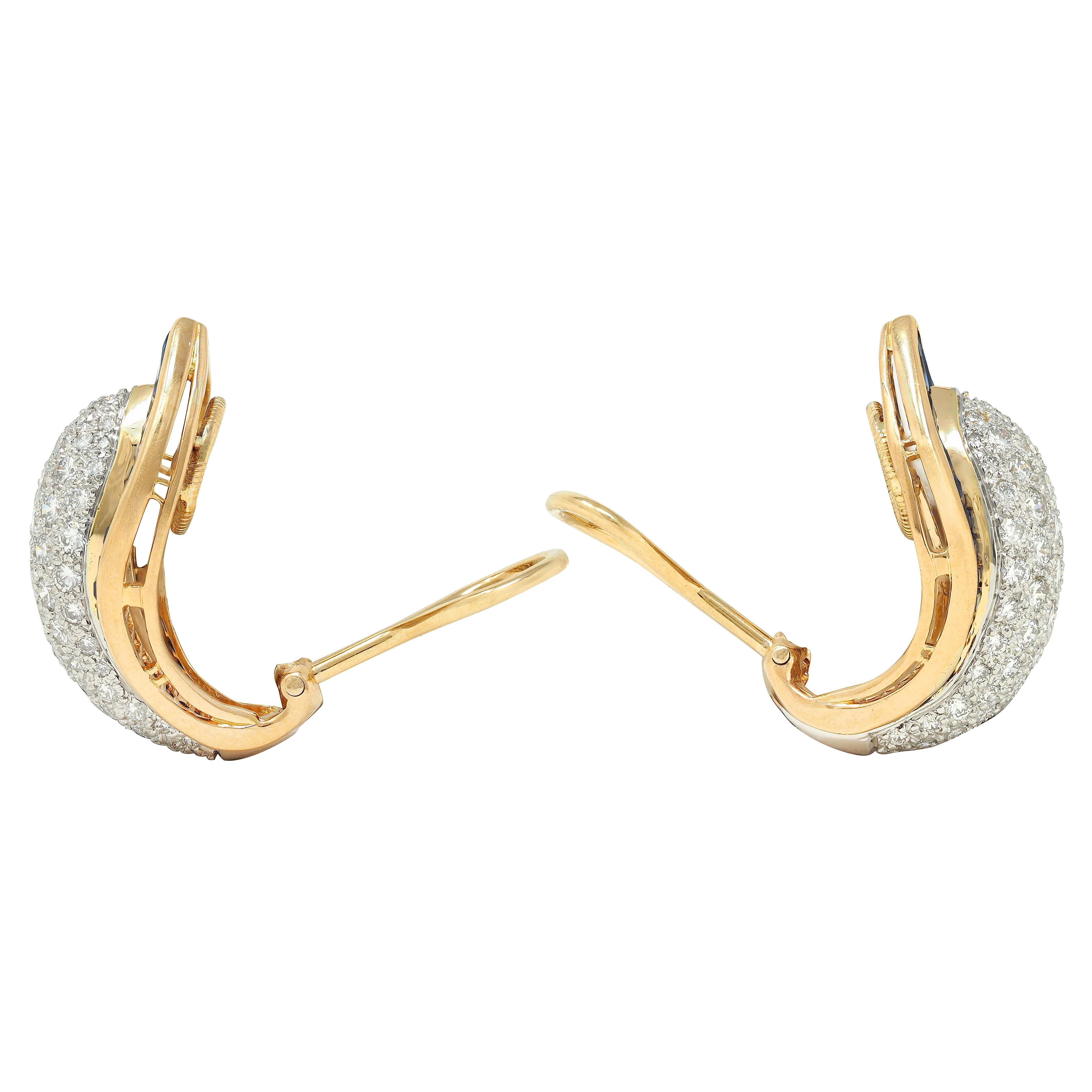 Oscar Heyman Sapphire Diamond Platinum 18K Gold Vintage Ear-Clip Earrings