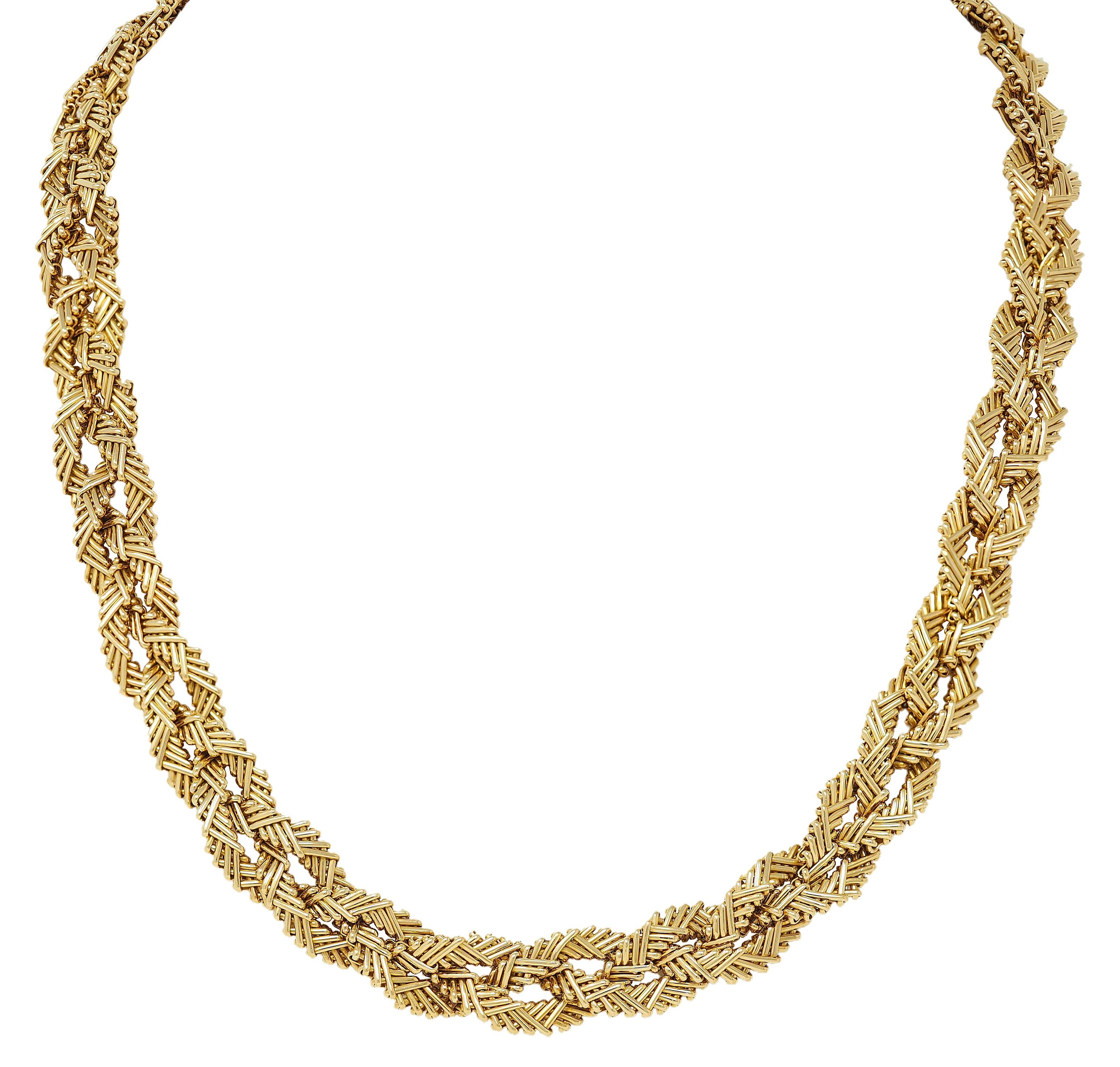 1960's 18 Karat Yellow Gold Vintage Fancy Braided Basket Weave Chain Necklace