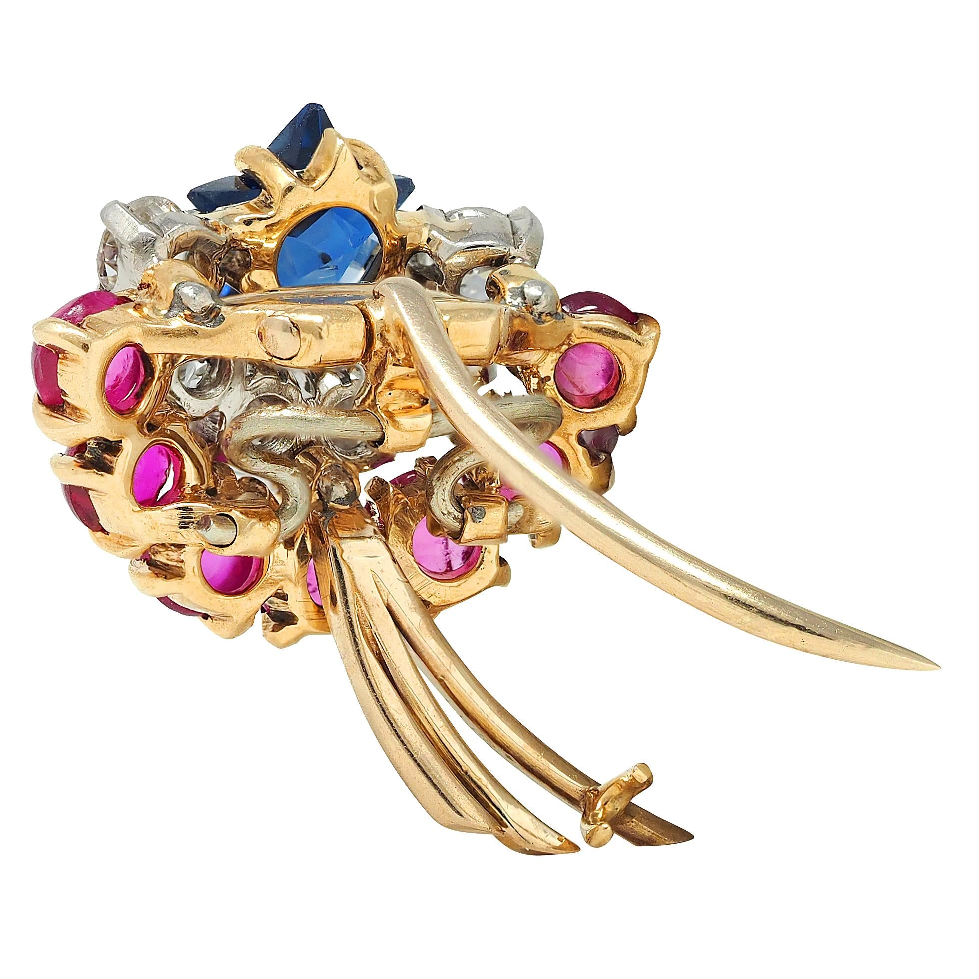 Cartier Retro 14K Yellow Gold Diamond Ruby Sapphire Vintage Shooting Star Brooch