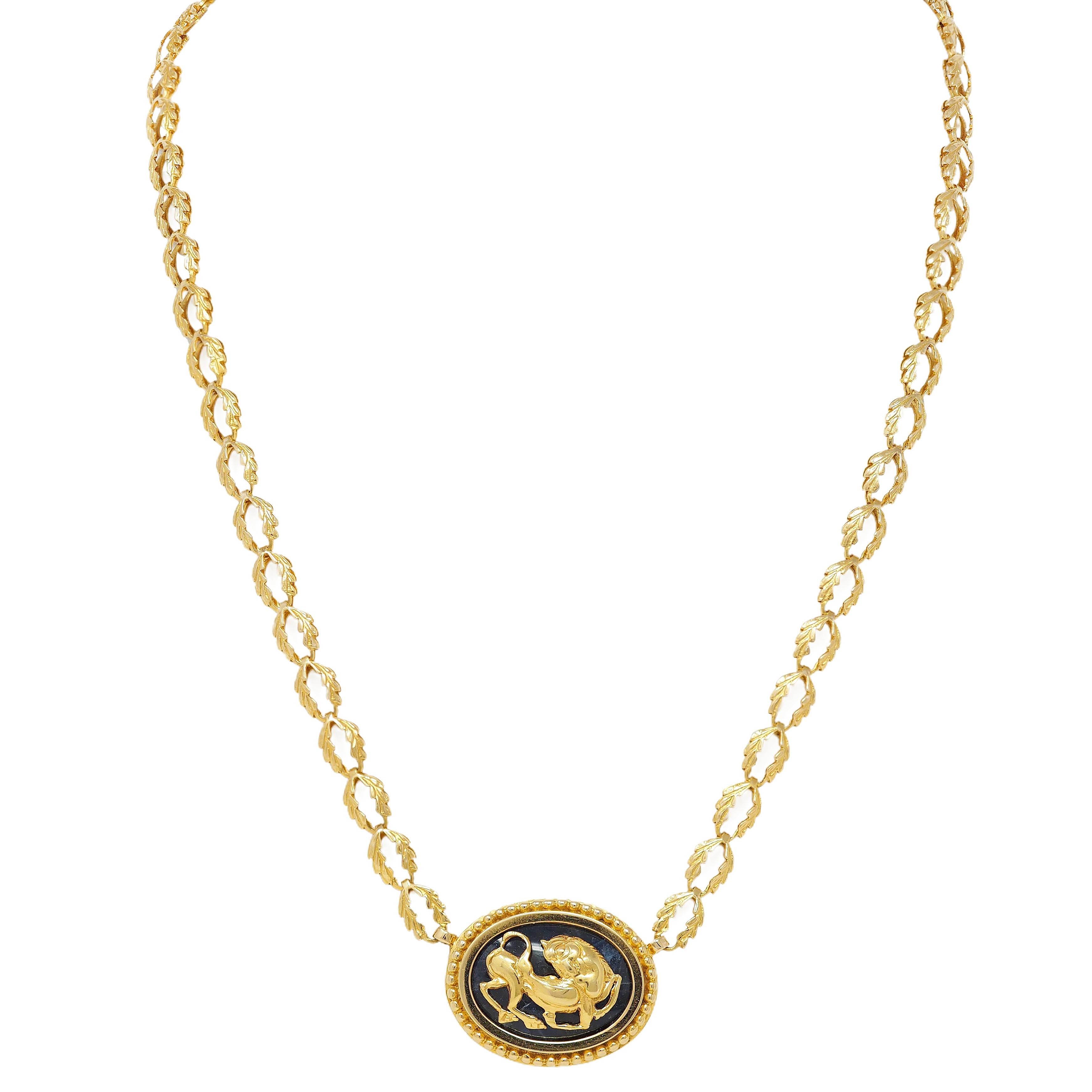 Ilias LaLaounis 1970's Sodalite 18K Gold Vintage Horse Pendant Station Necklace
