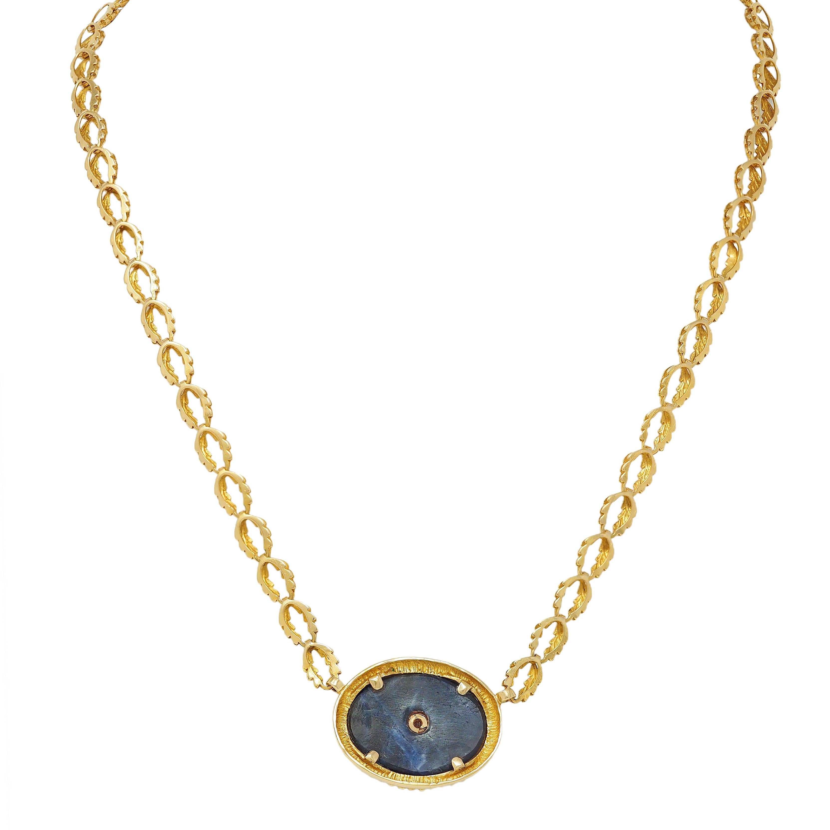 Ilias LaLaounis 1970's Sodalite 18K Gold Vintage Horse Pendant Station Necklace