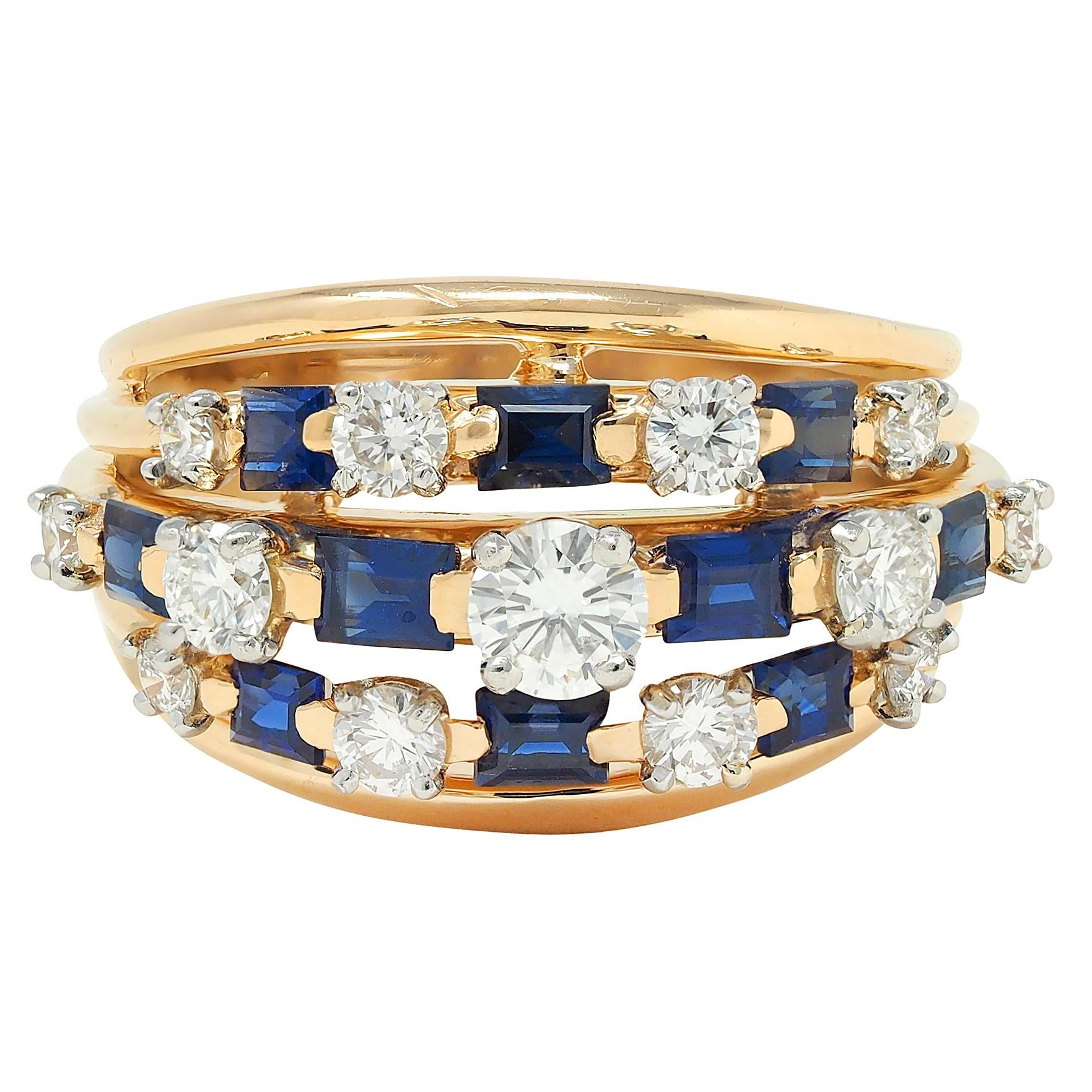 Oscar Heyman Vintage Sapphire Diamond 18 Karat Yellow Gold Domed Cocktail Ring