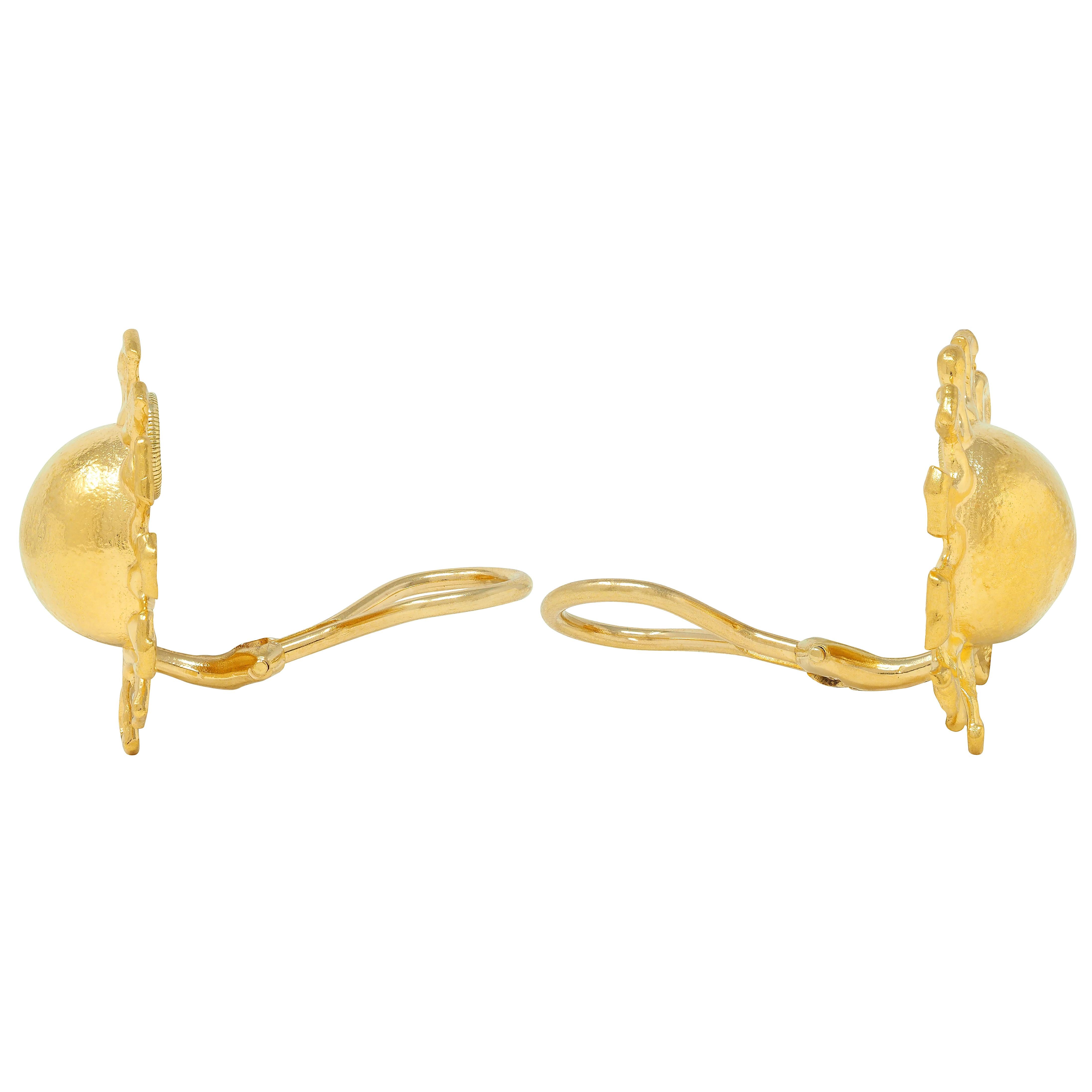 Jean Mahie 1990's 22 Karat Yellow Gold Domed Burst Ear-Clip Earrings