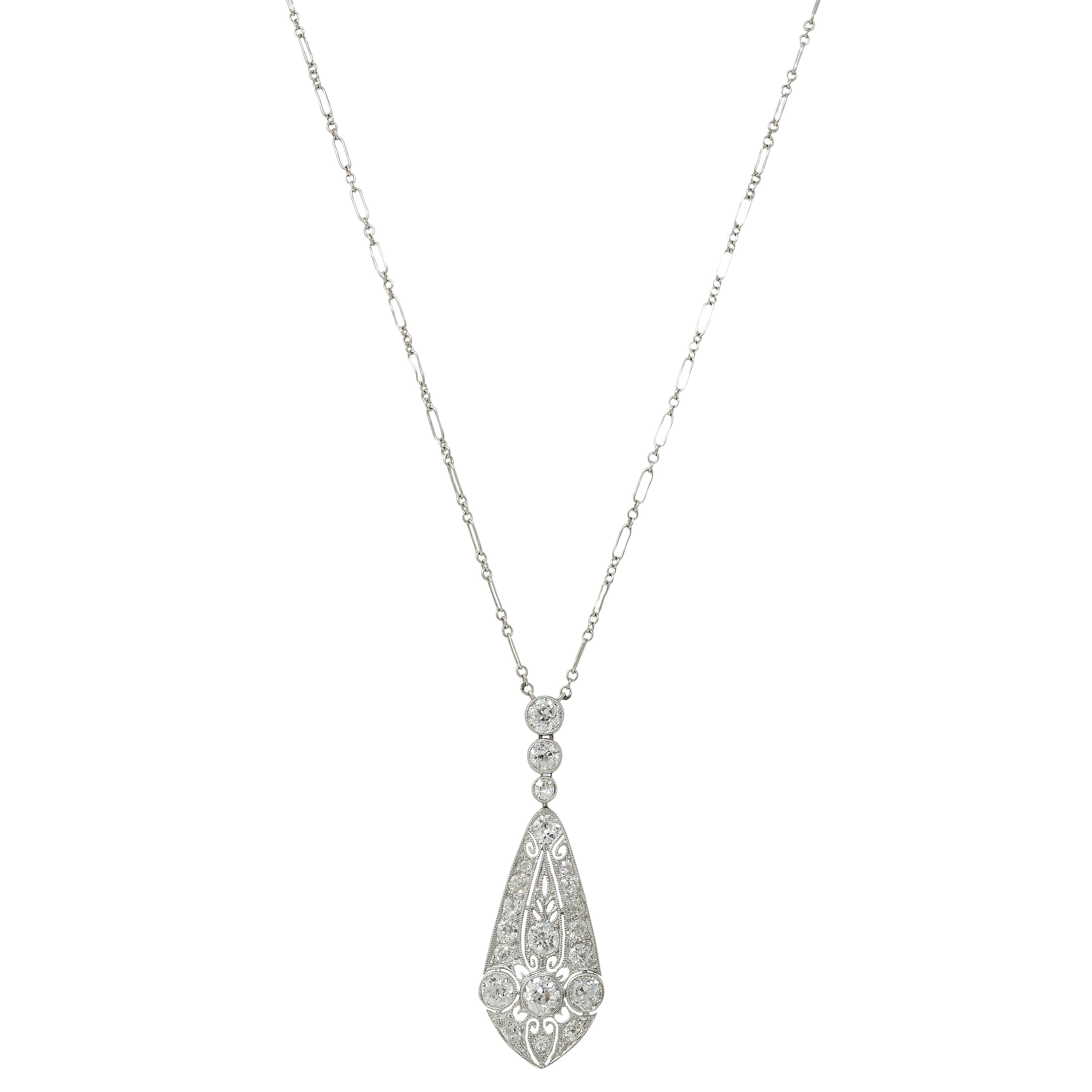 Marcus & Co. Art Deco Diamond 20K Gold Antique Foliate Pendant Station Necklace