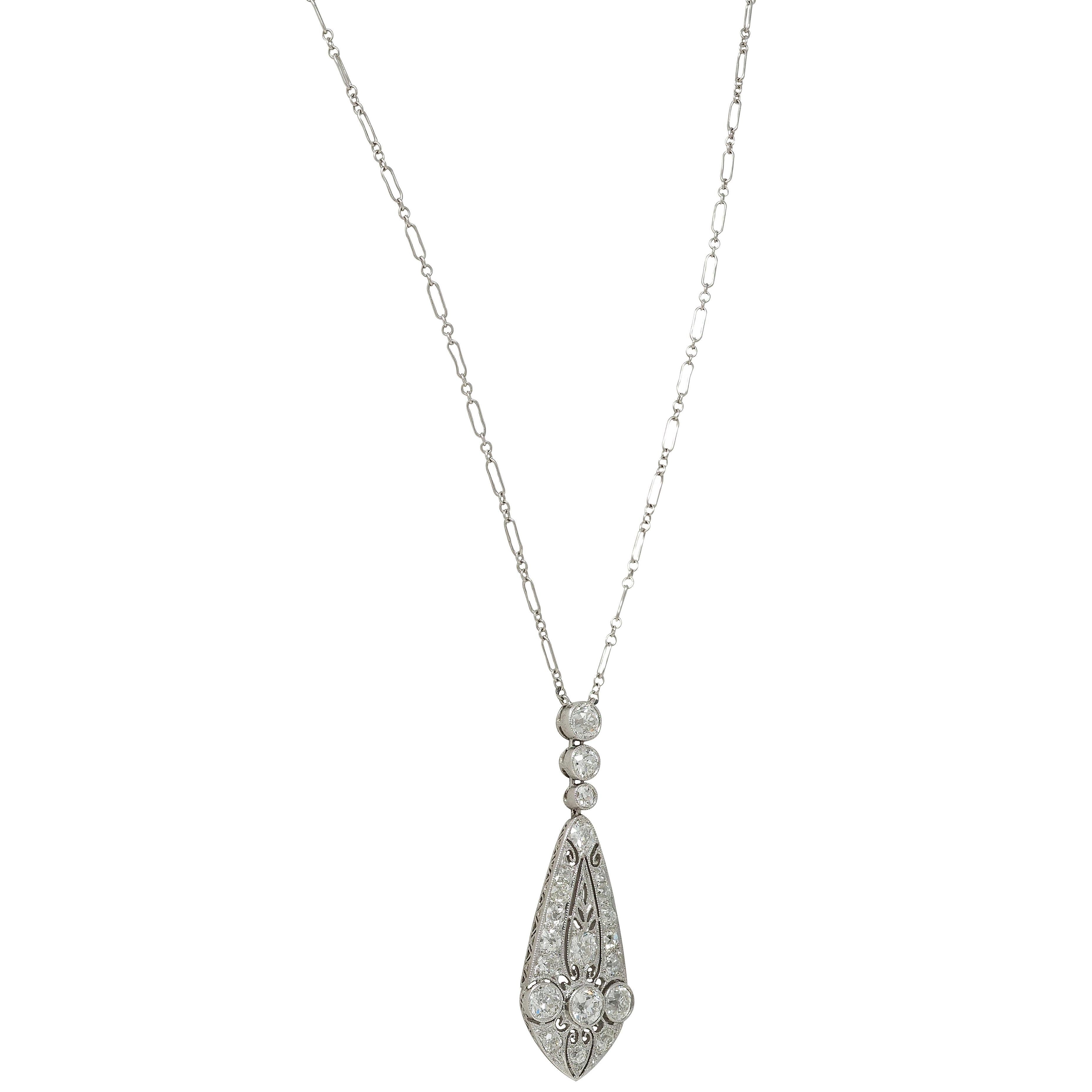 Marcus & Co. Art Deco Diamond 20K Gold Antique Foliate Pendant Station Necklace