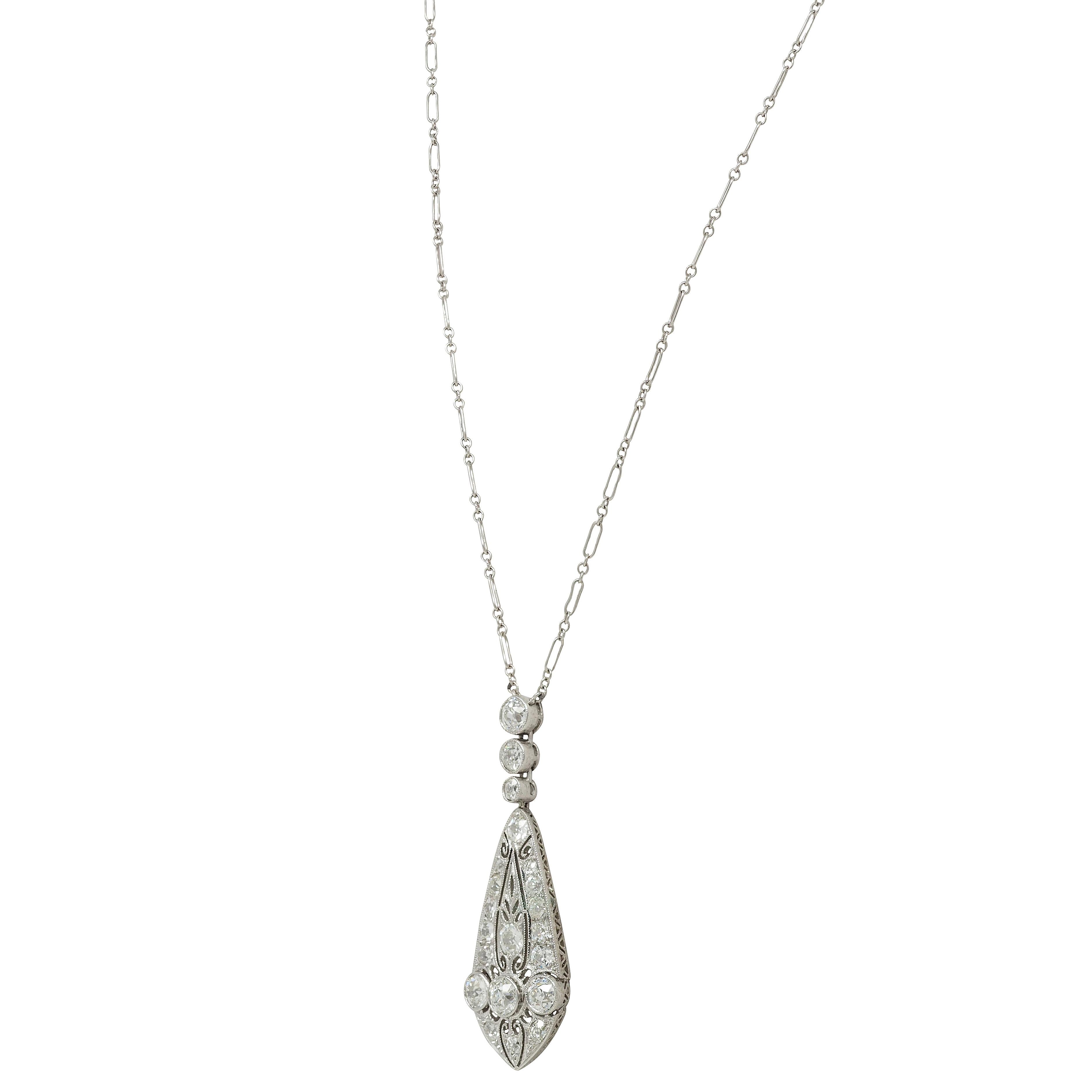 Marcus & Co. Art Deco Diamond 20K Gold Antique Foliate Pendant Station Necklace