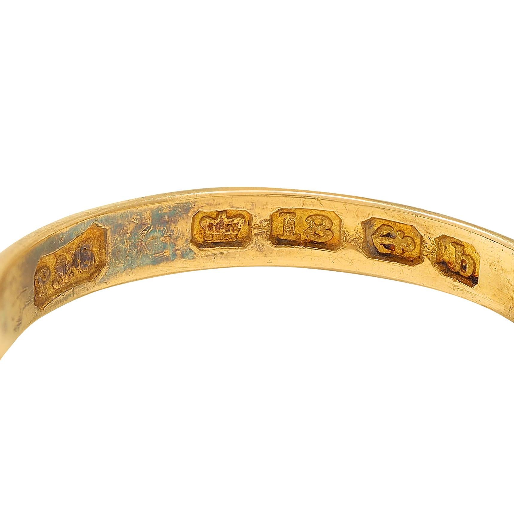 1919 Turquoise Diamond 18 Karat Yellow Gold Antique Five Stone Band Ring