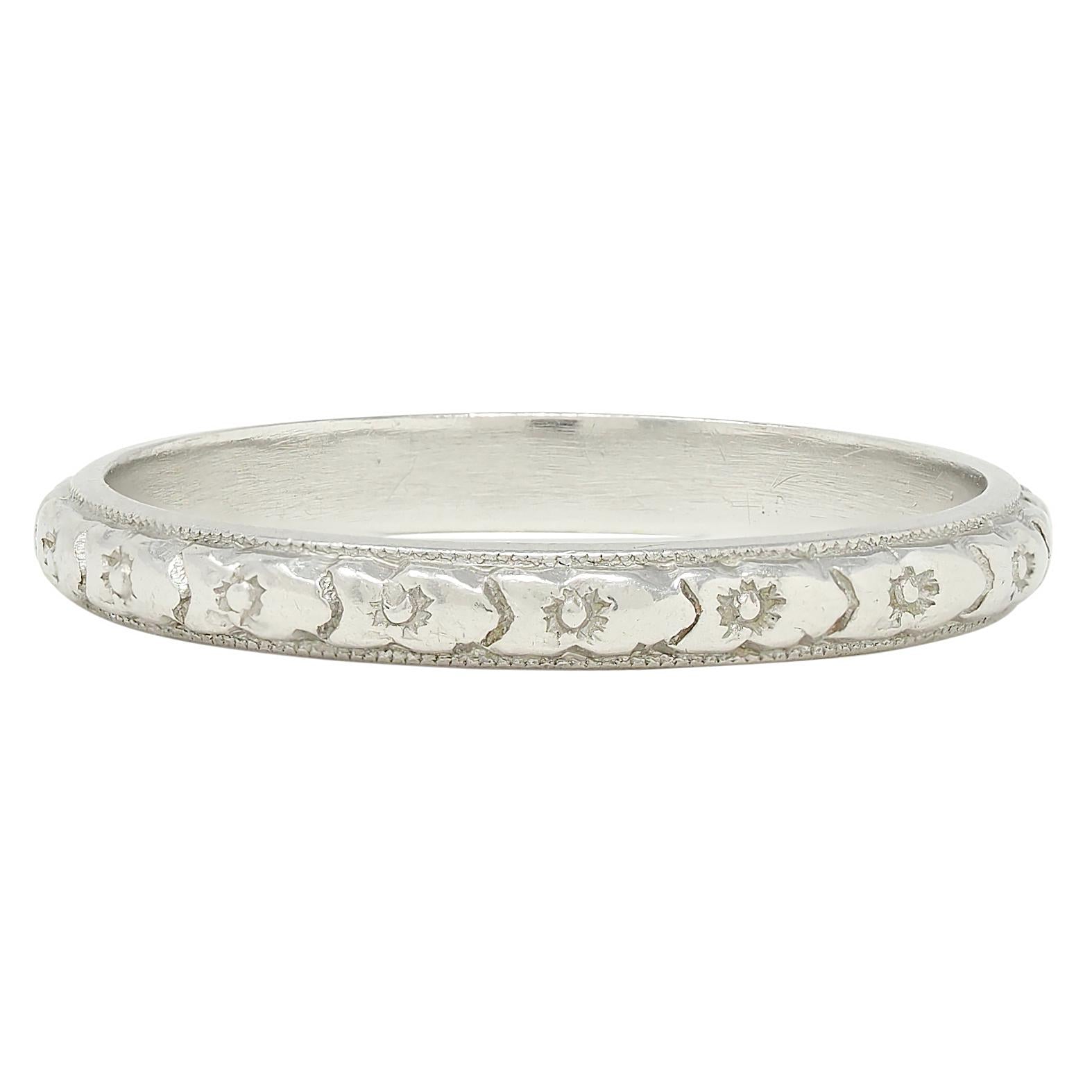 Art Deco Platinum Vintage Orange Blossom Wedding Band Ring