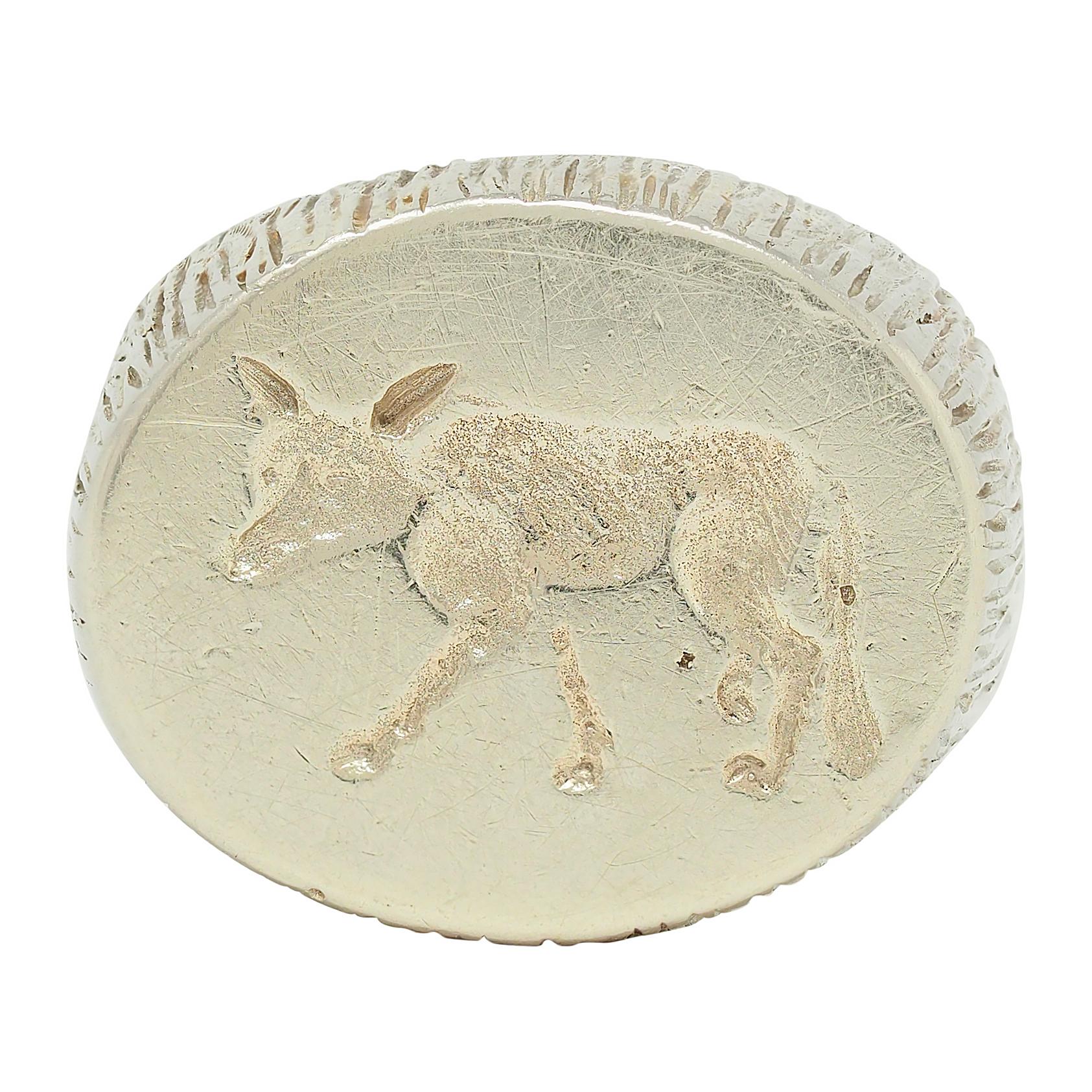 Edwardian 14 Karat White Gold Antique Fox Intaglio Unisex Signet Ring