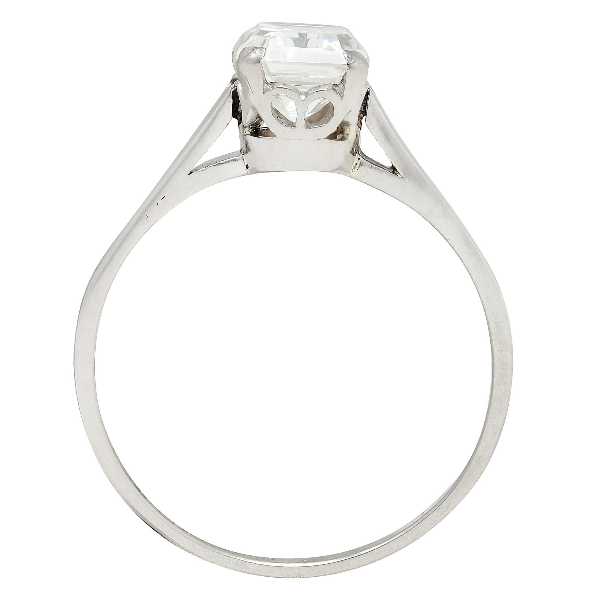 Art Deco Old Emerald Cut Diamond Platinum Vintage Solitaire Engagement Ring