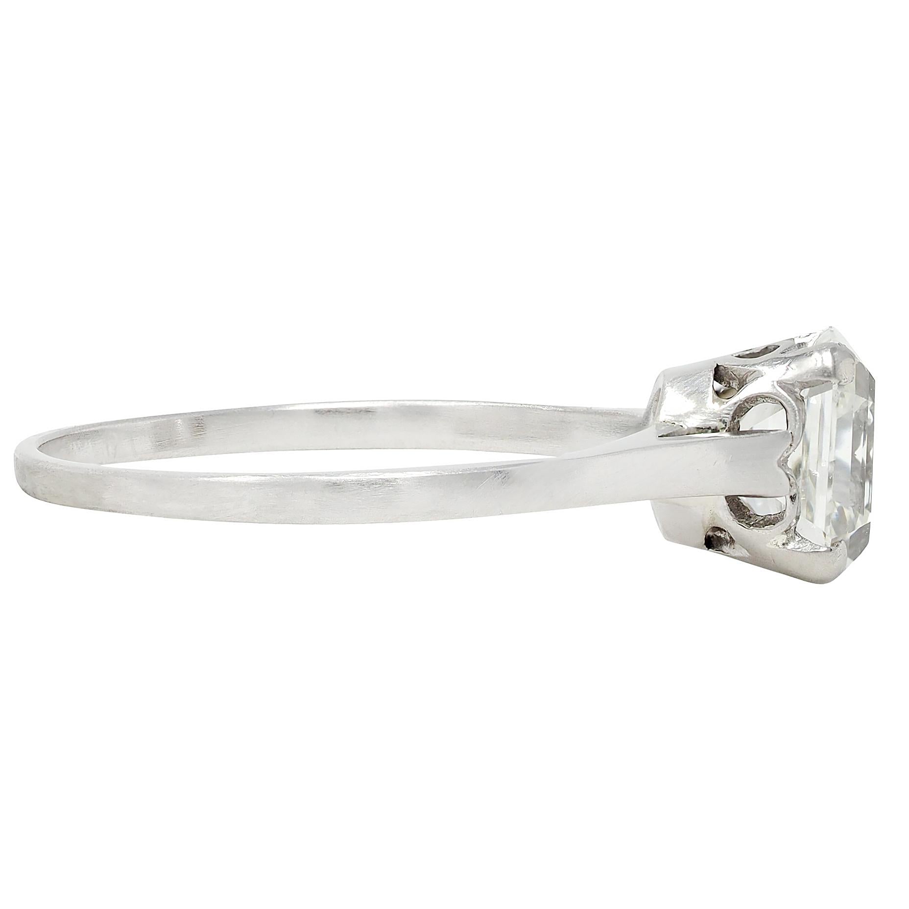 Art Deco Old Emerald Cut Diamond Platinum Vintage Solitaire Engagement Ring