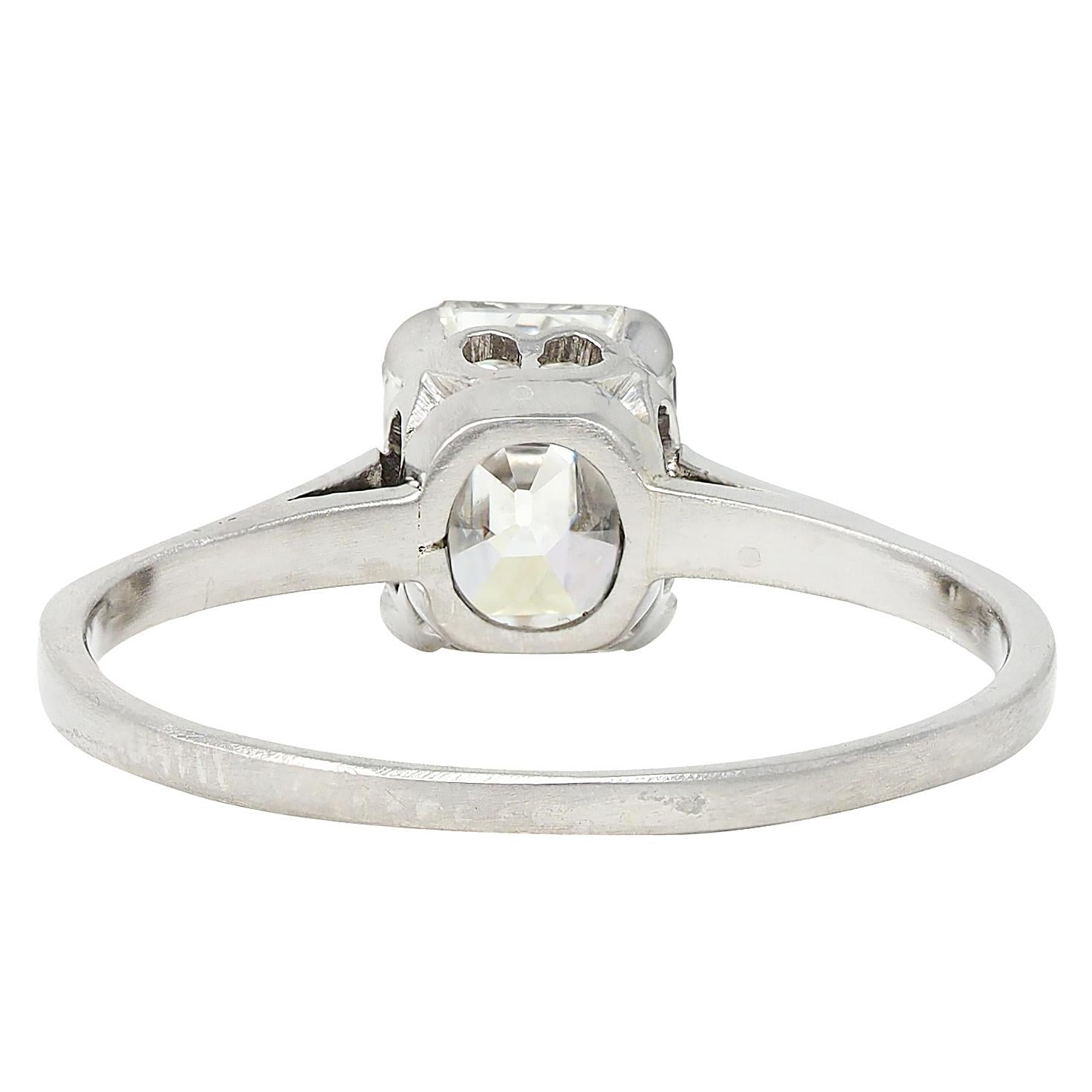 Art Deco Old Emerald Cut Diamond Platinum Vintage Solitaire Engagement Ring