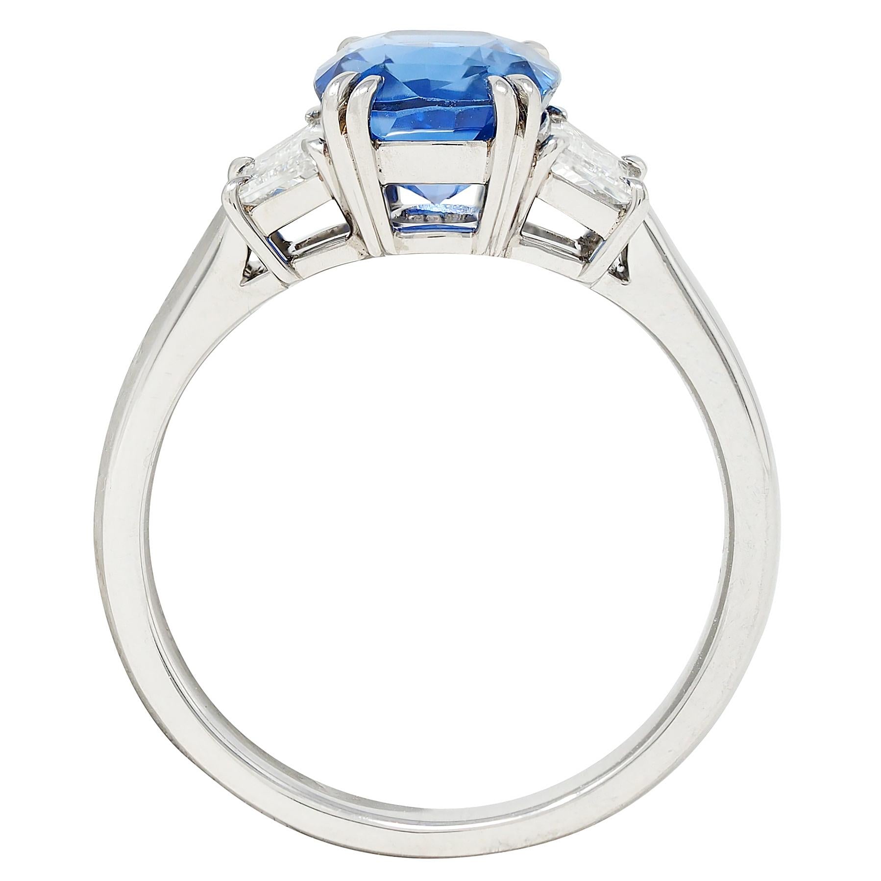 Contemporary 3.26 CTW No Heat Ceylon Sapphire Diamond Platinum Ring GIA