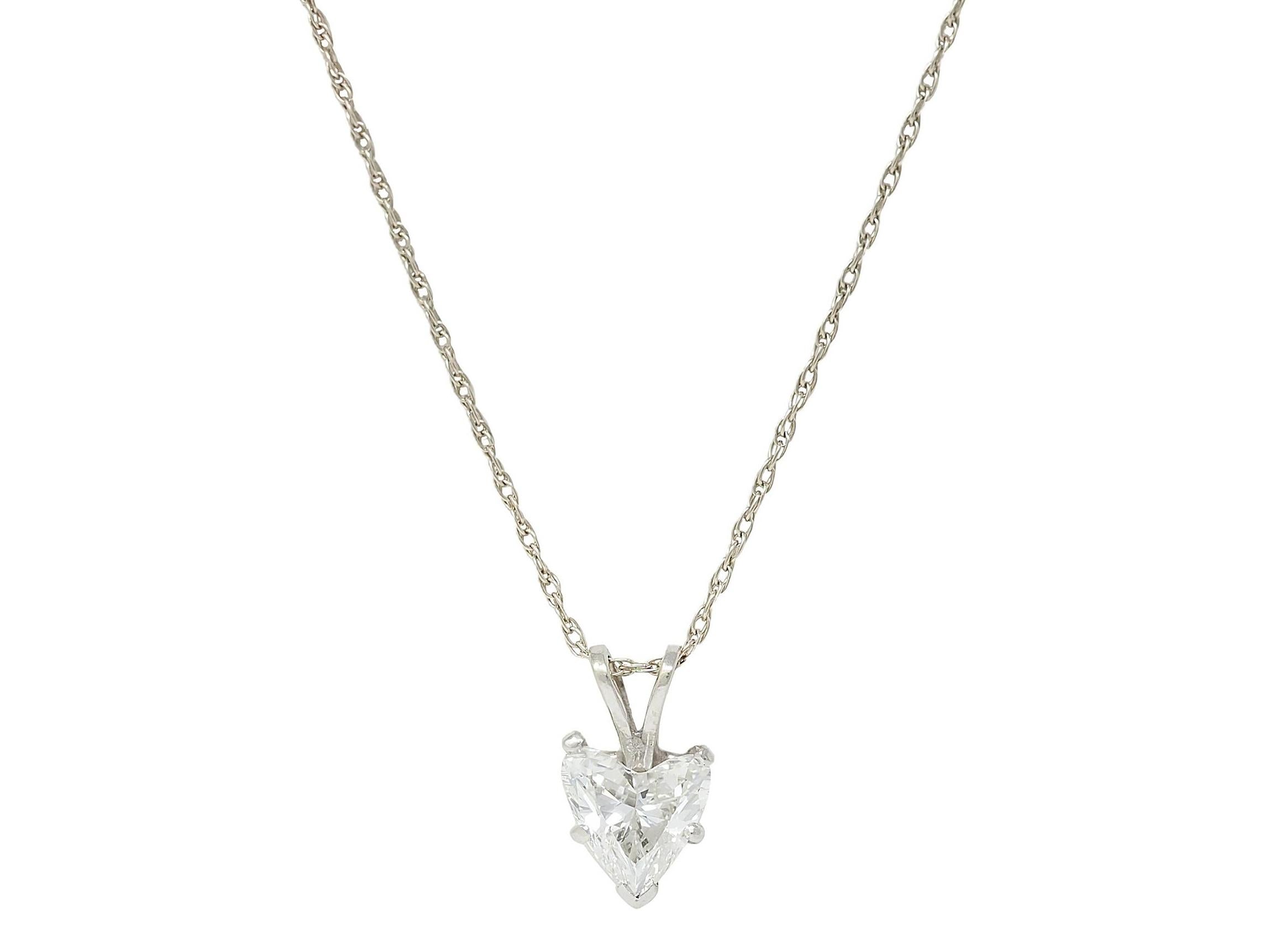 1950's 1.14 CTW Heart Cut Diamond 14K Gold Vintage Pendant Drop Necklace GIA