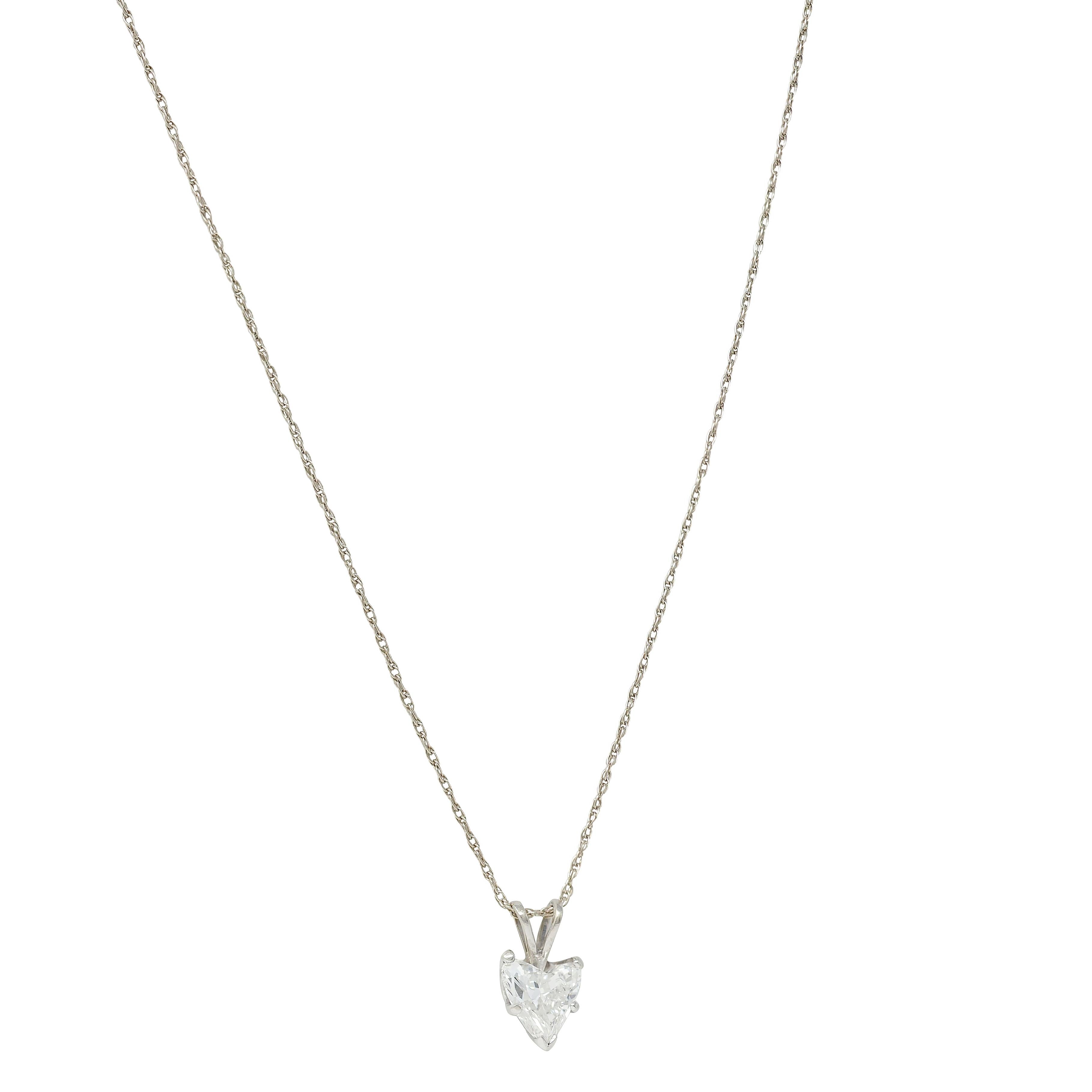 1950's 1.14 CTW Heart Cut Diamond 14K Gold Vintage Pendant Drop Necklace GIA