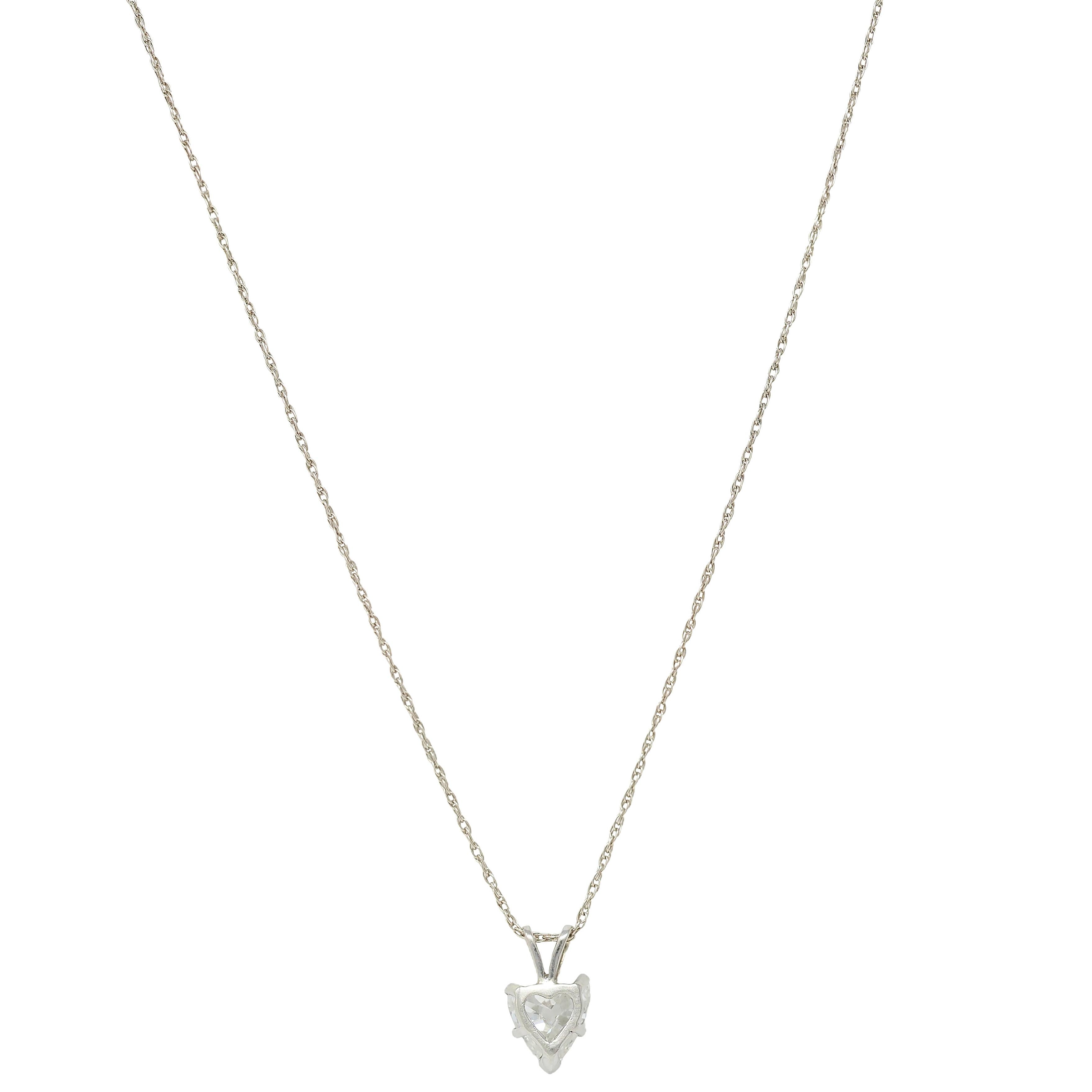 1950's 1.14 CTW Heart Cut Diamond 14K Gold Vintage Pendant Drop Necklace GIA