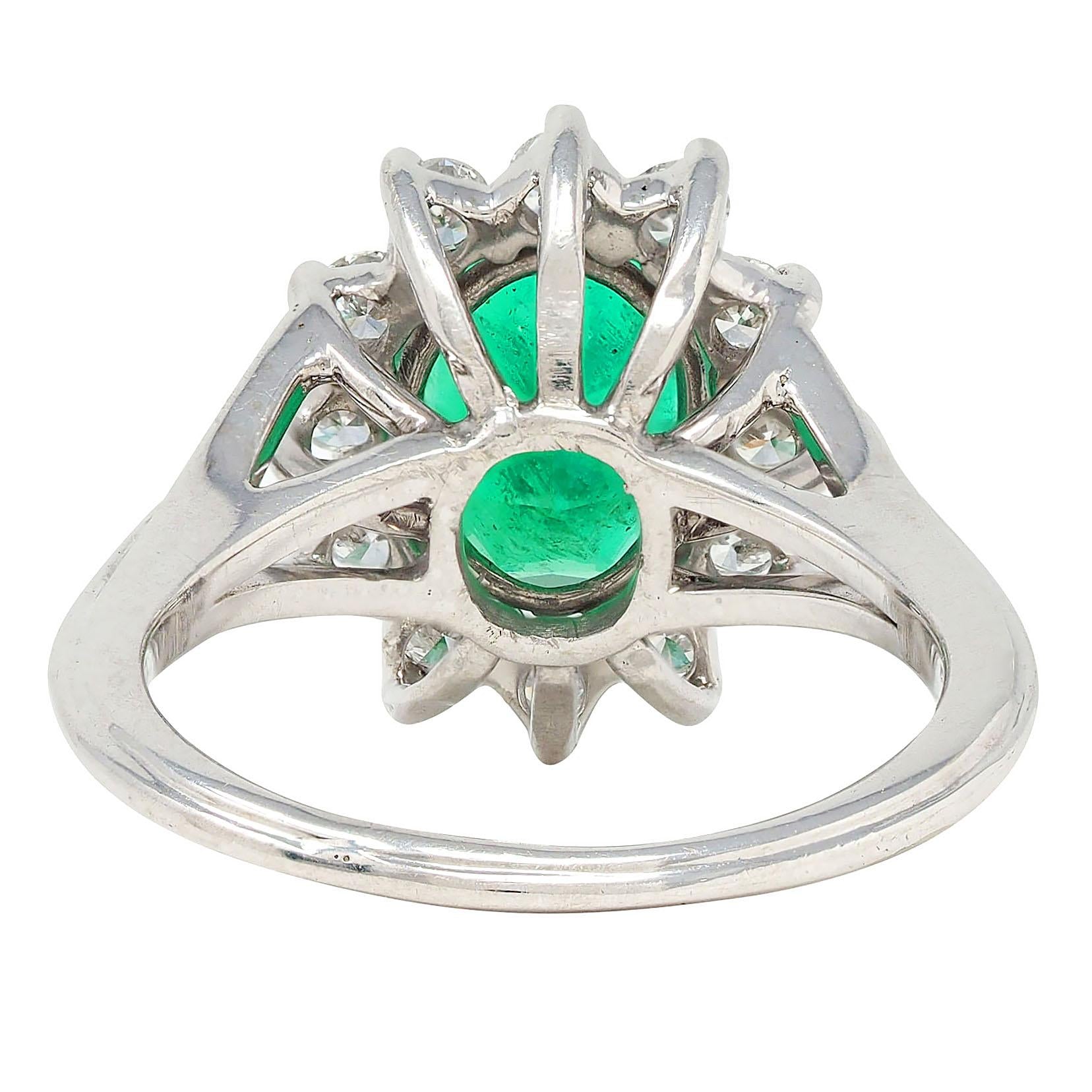 Mid-Century 2.80 CTW Emerald Diamond 14 Karat White Gold Vintage Halo Ring