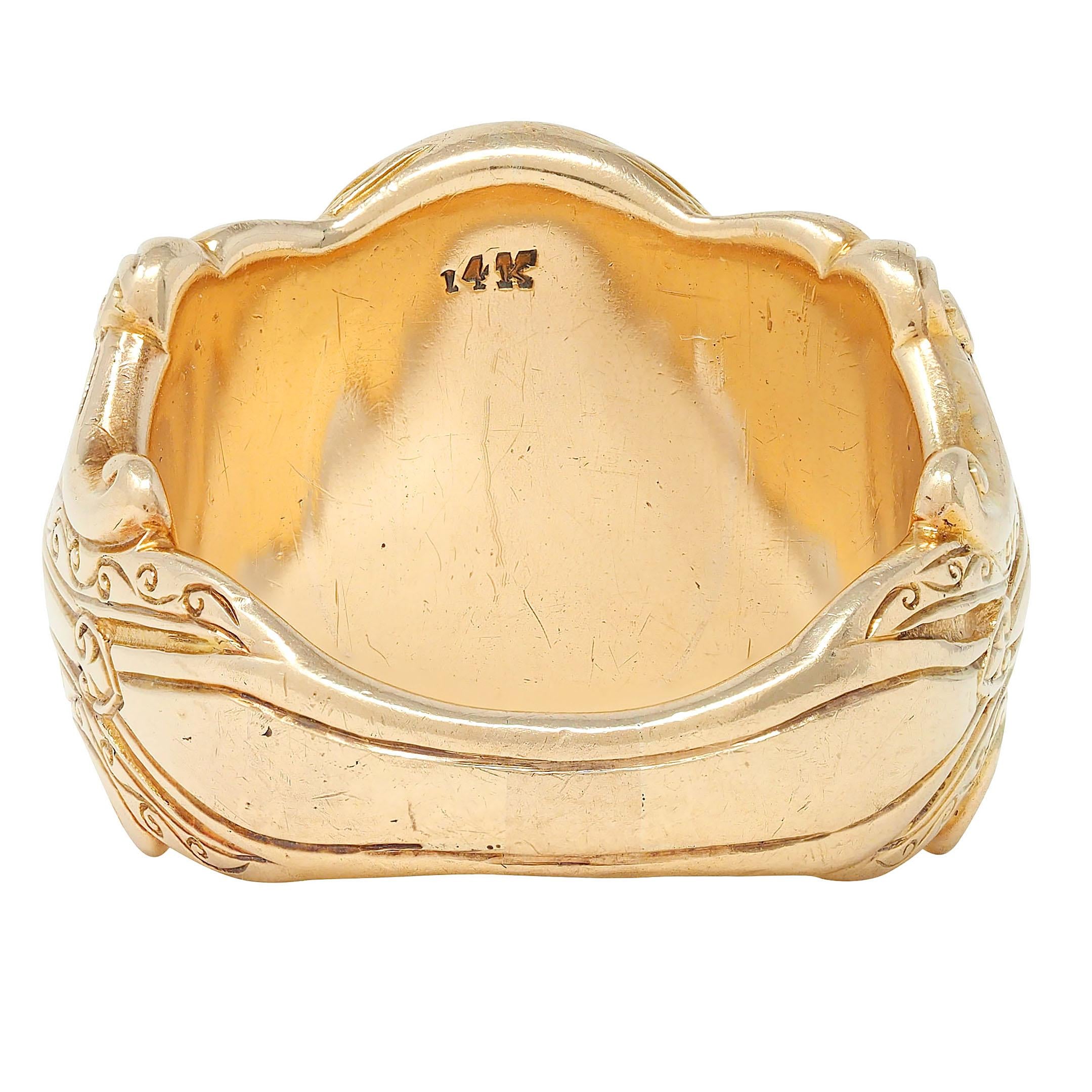 Victorian 14 Karat Yellow Gold Antique Heraldic Unisex Signet Ring