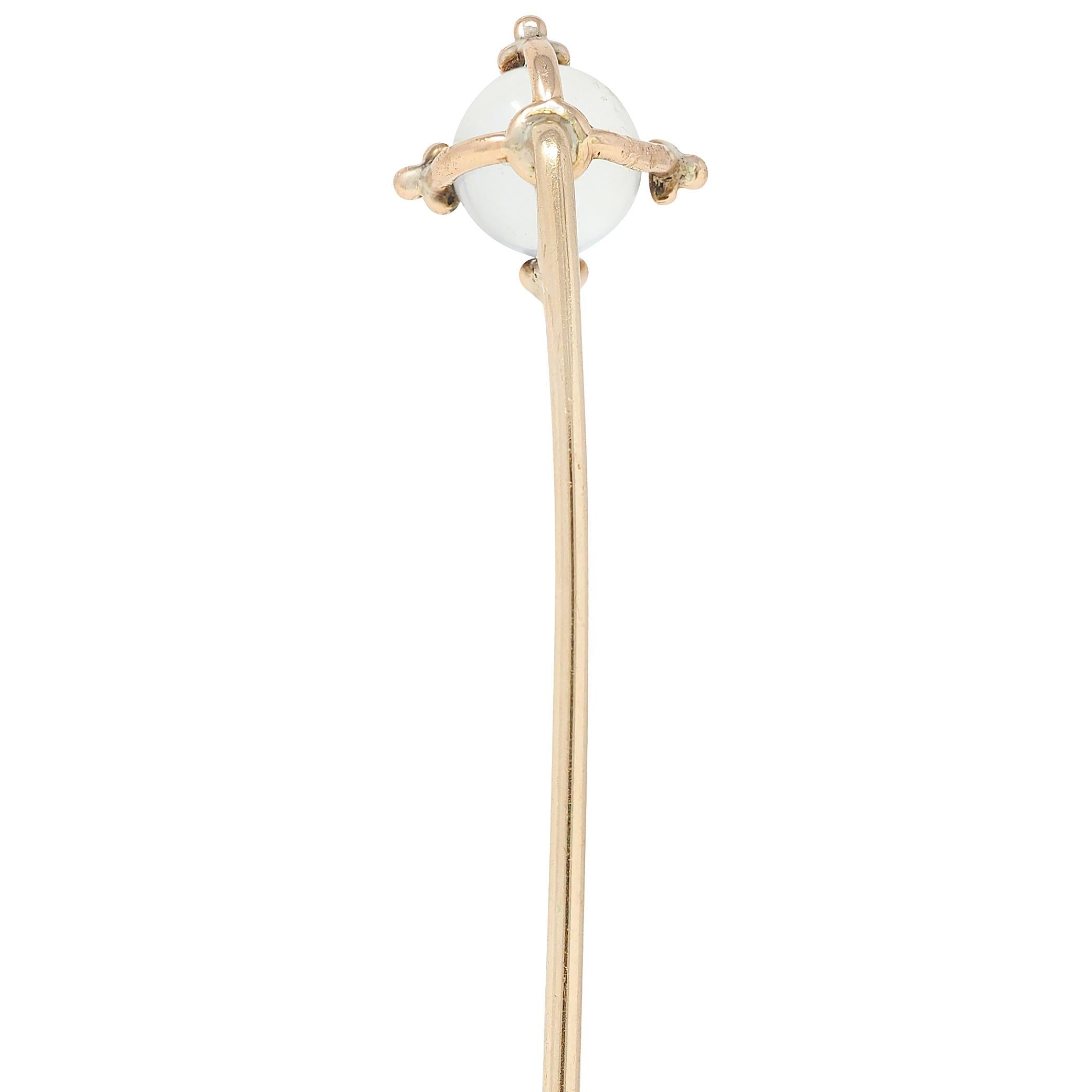 Victorian Moonstone Turquoise 14 Karat Gold Antique Stickpin