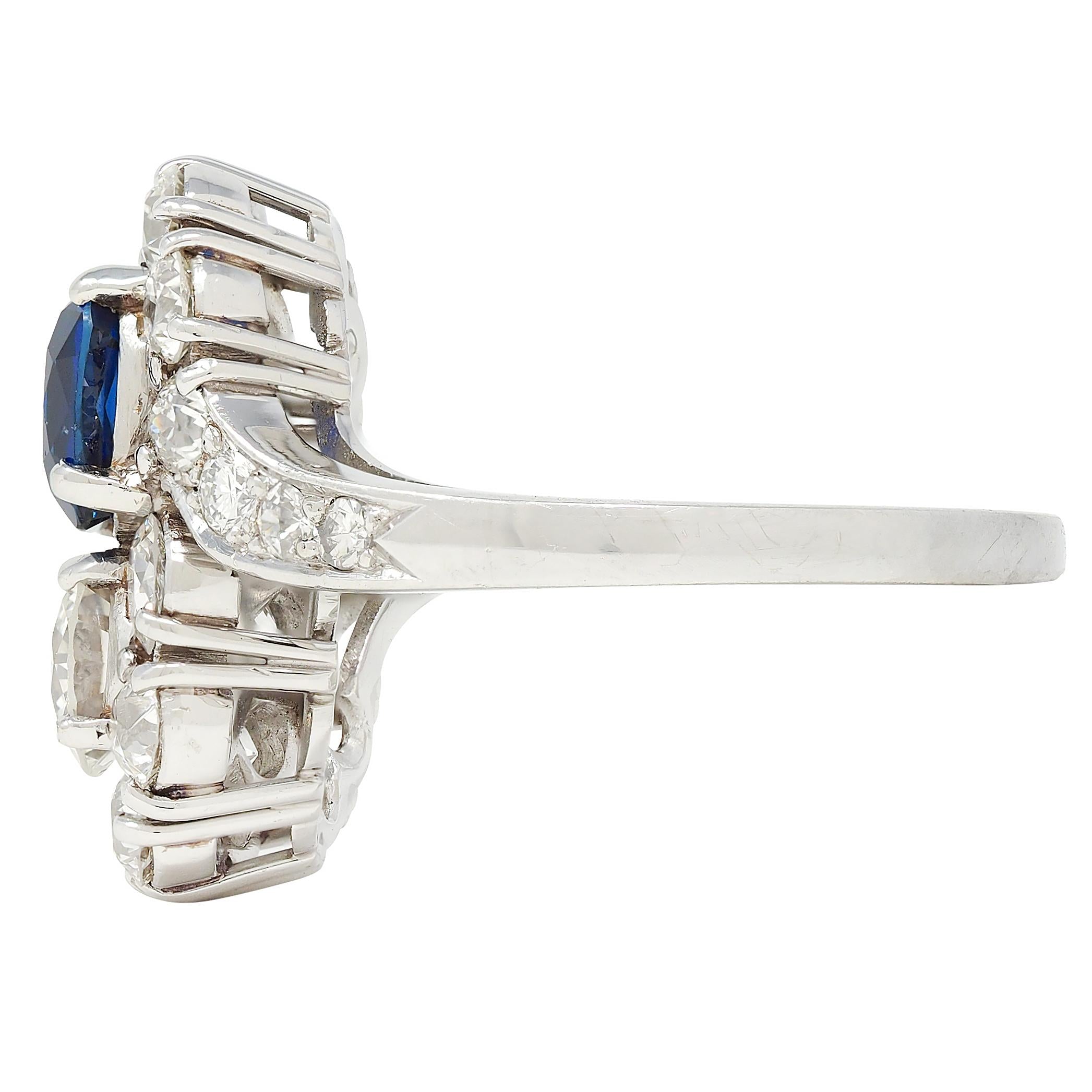 1950's 4.45 CTW No Heat Sapphire Diamond Platinum Vintage Toi-Et-Moi Ring AGL