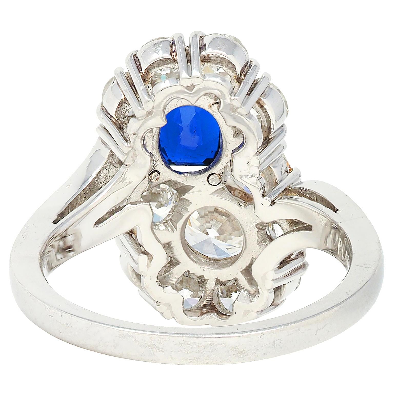 1950's 4.45 CTW No Heat Sapphire Diamond Platinum Vintage Toi-Et-Moi Ring AGL