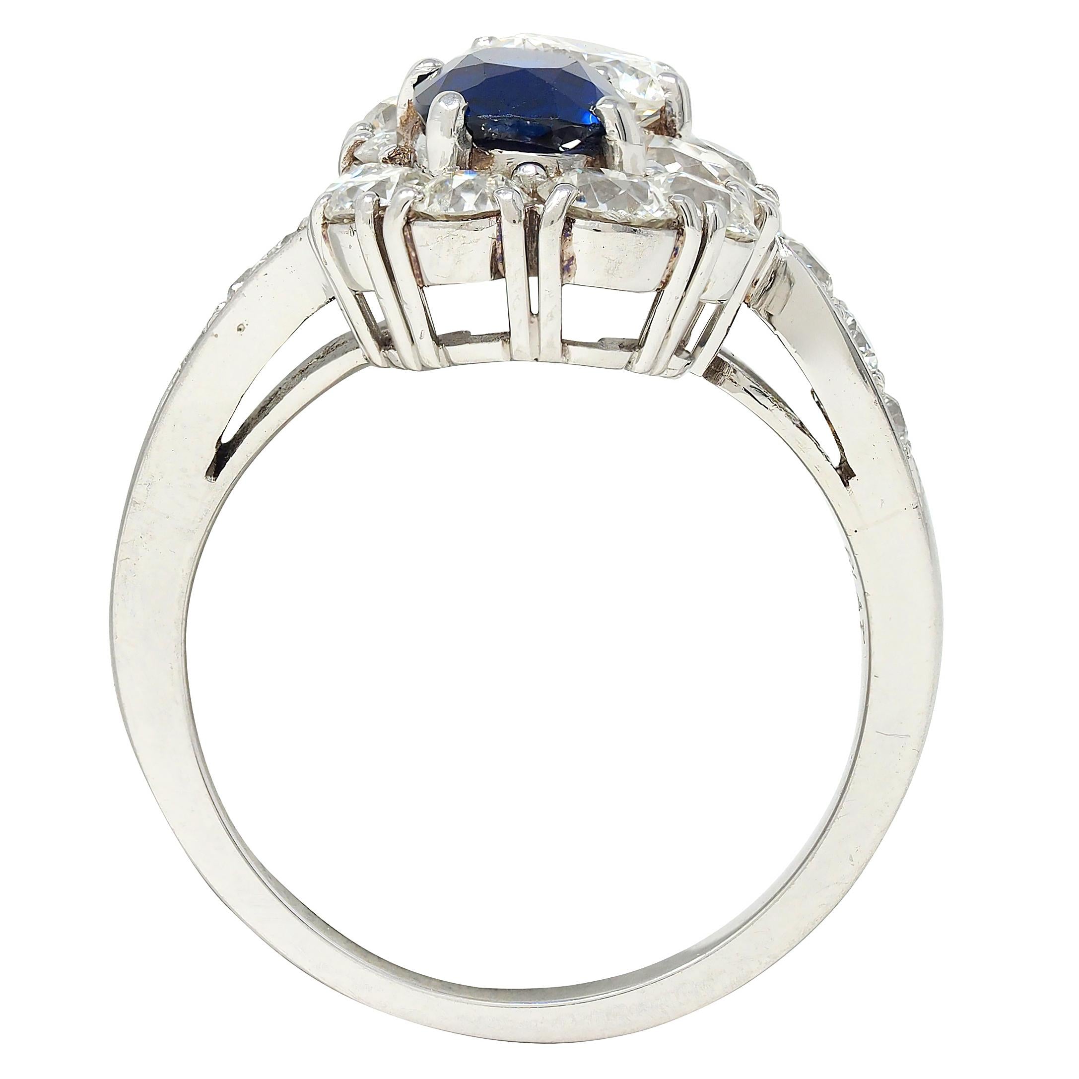 1950's 4.45 CTW No Heat Sapphire Diamond Platinum Vintage Toi-Et-Moi Ring AGL