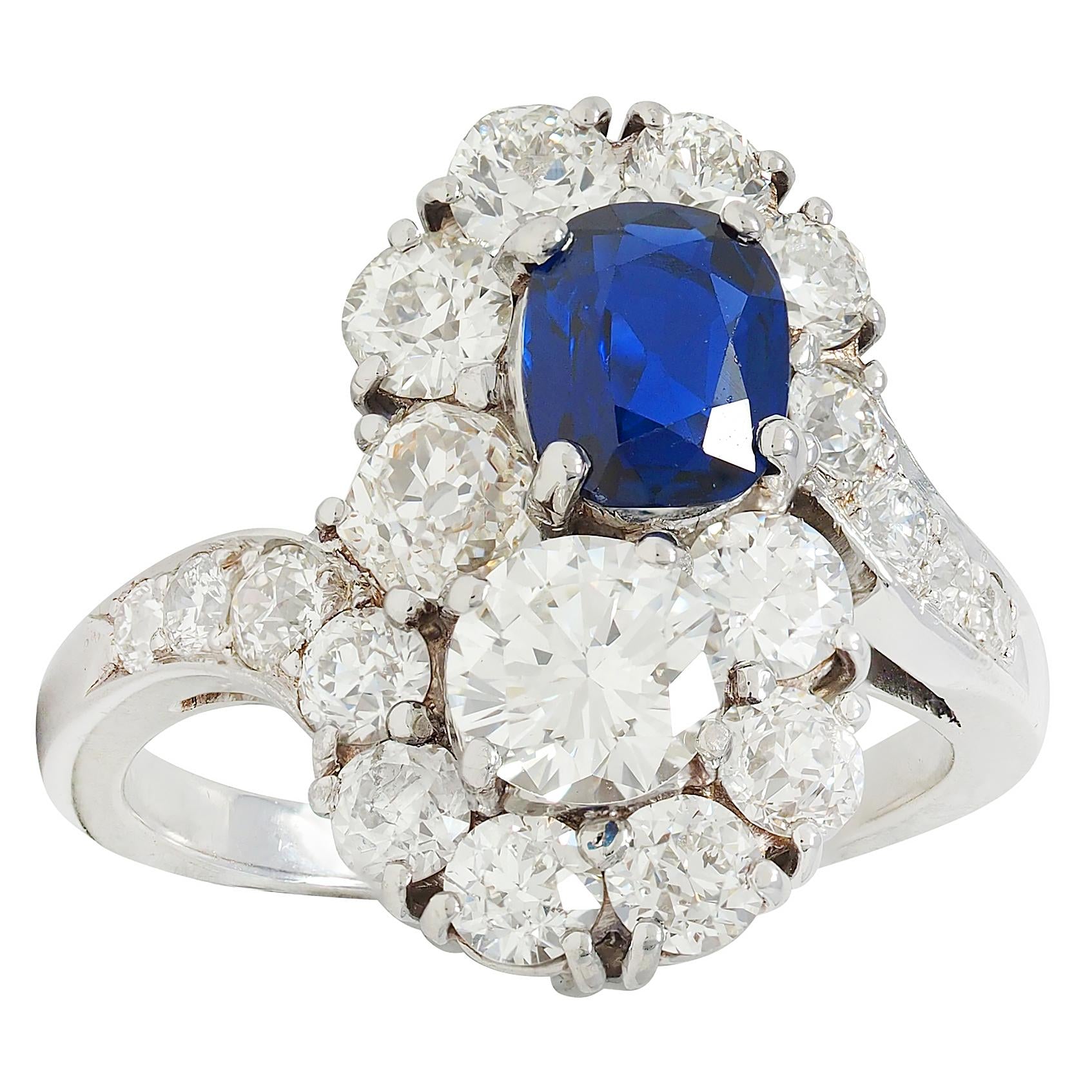 1950's 4.45 CTW No Heat Sapphire Diamond Platinum Vintage Toi-Et-Moi Ring AGL