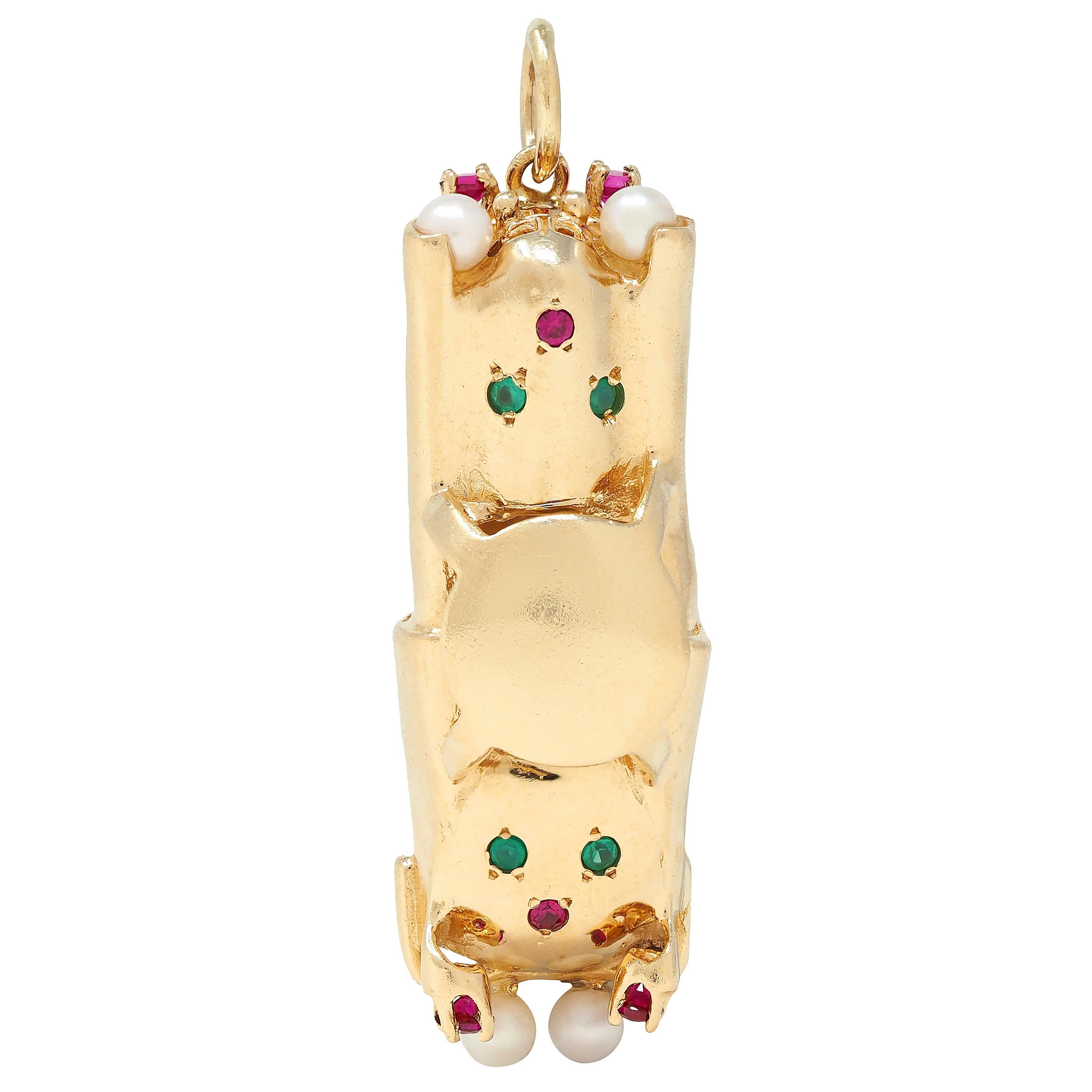 1960's Multi-Gem 14 Karat Yellow Gold Vintage Car Pendant Charm