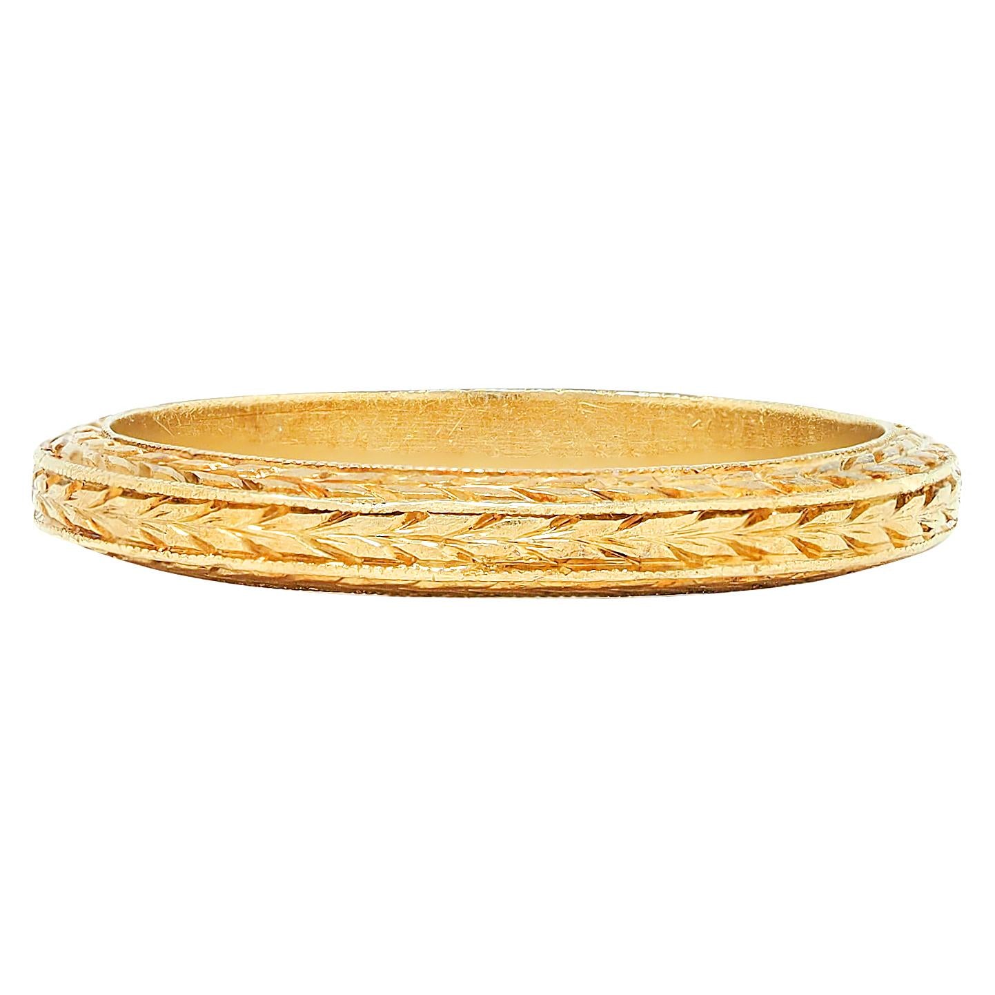 Art Deco 18 Karat Yellow Gold Vintage Wheat Wedding Band Ring