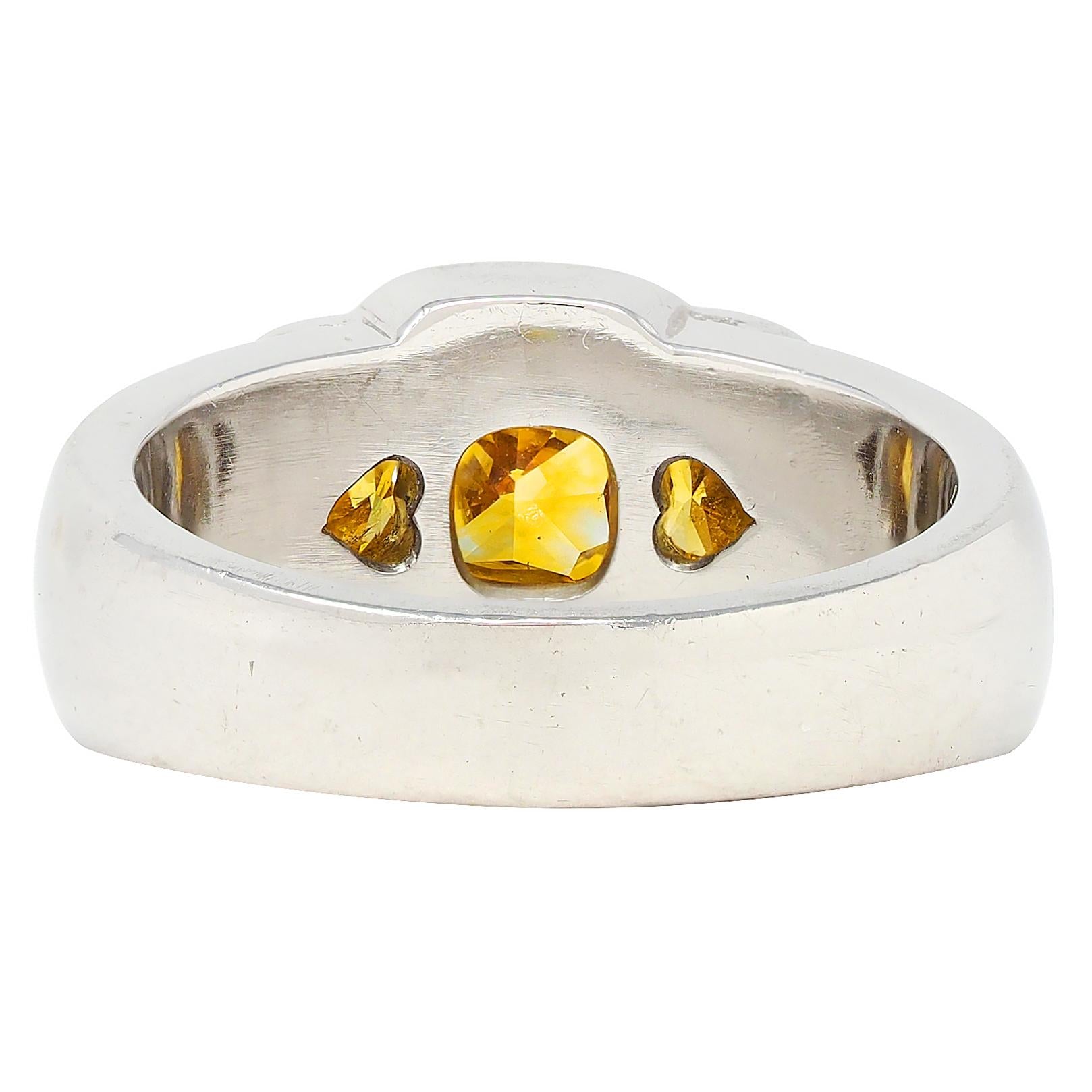 Vintage 1.79 CTW Fancy Vivid Yellow Diamond Three Stone Halo Ring