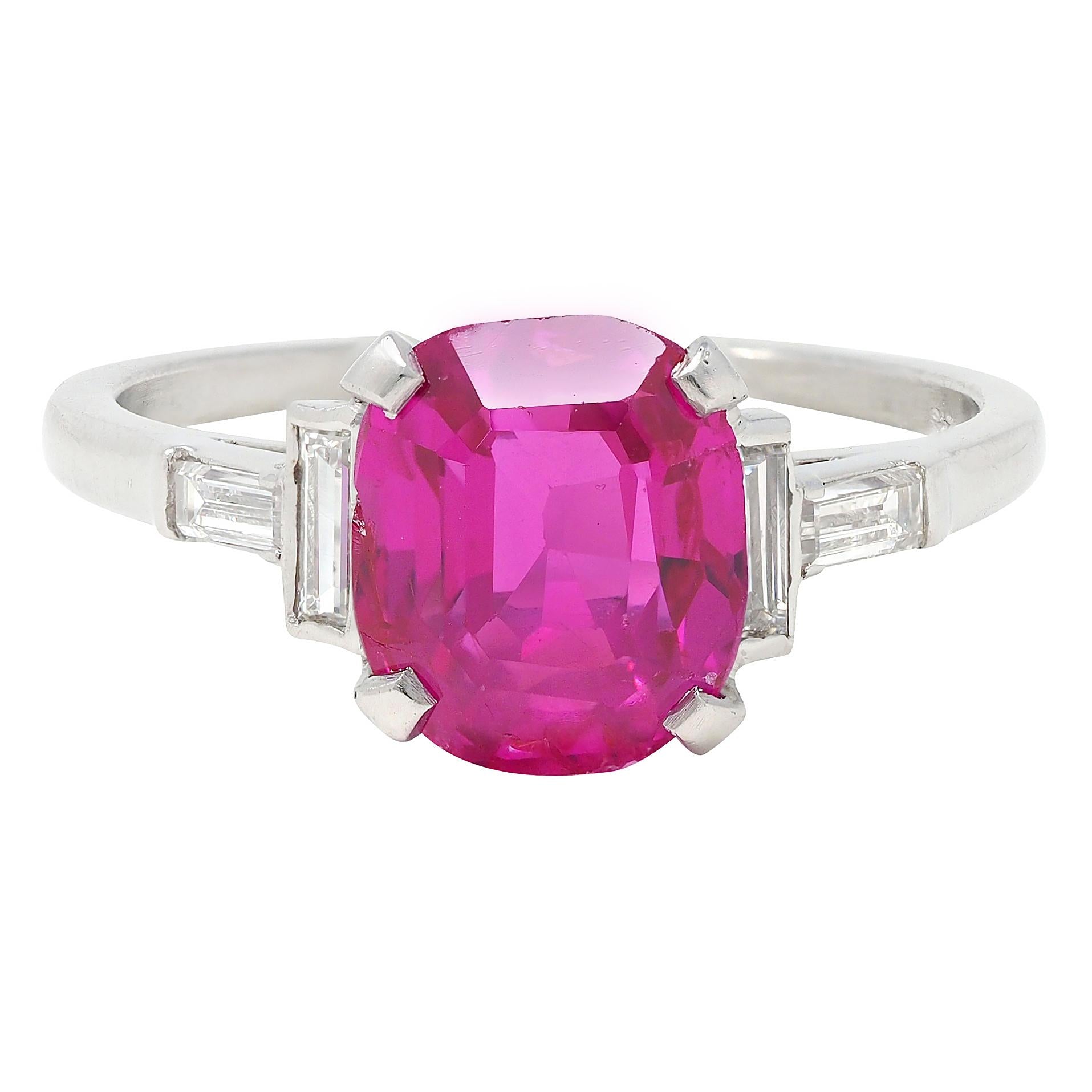 Mid-Century 3.53 CTW No Heat Burma Ruby Diamond Platinum Vintage Five Stone Ring