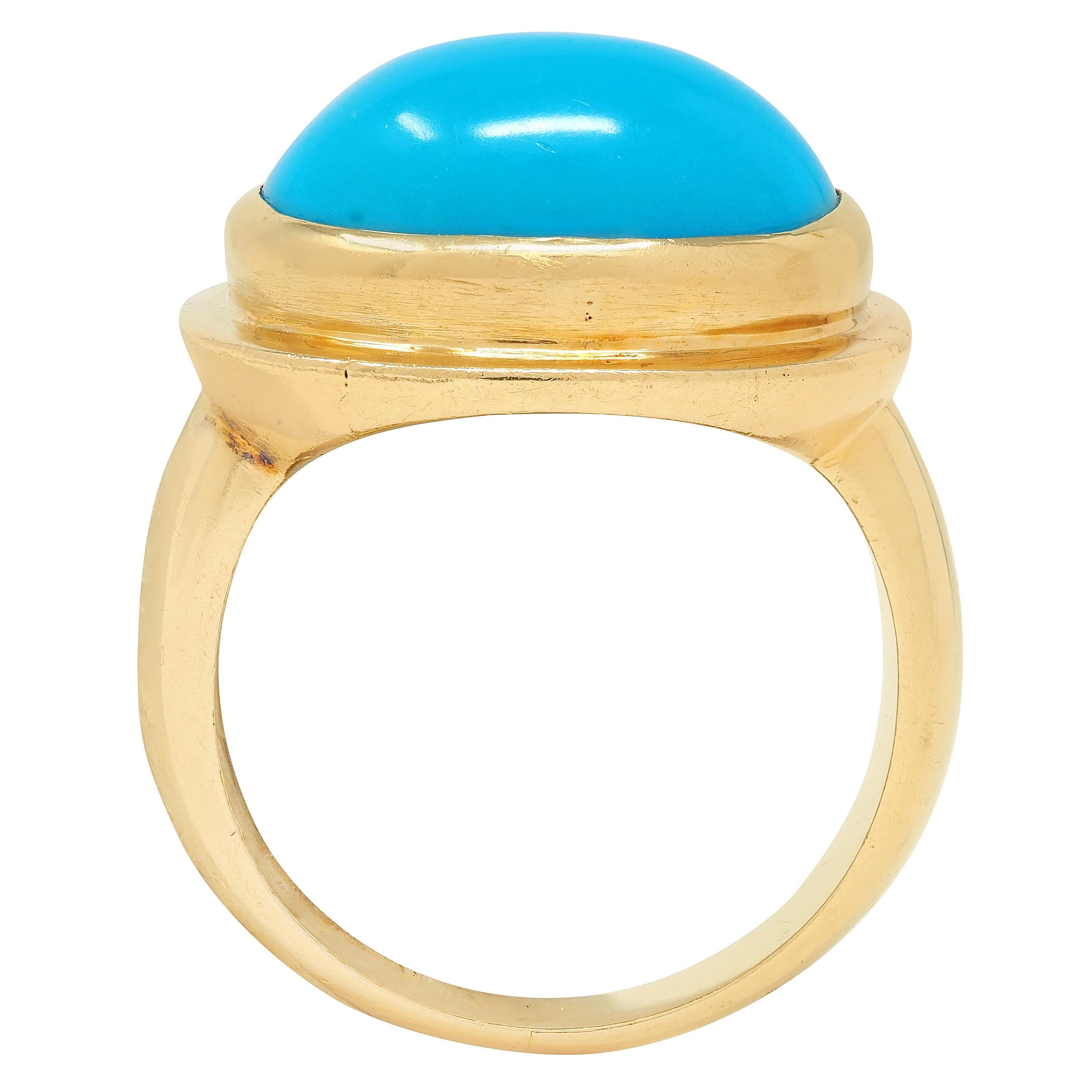 1960's Robin's Egg Turquoise 18 Karat Yellow Gold Vintage Cabochon Ring